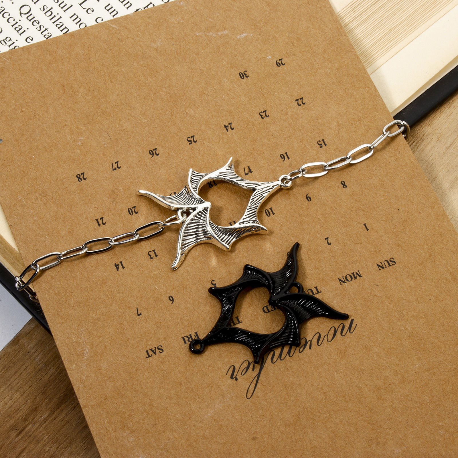 Picture of Zinc Based Alloy Halloween Connectors Charms Pendants Multicolor Halloween Bat Animal Wing 4.9cm x 1.9cm