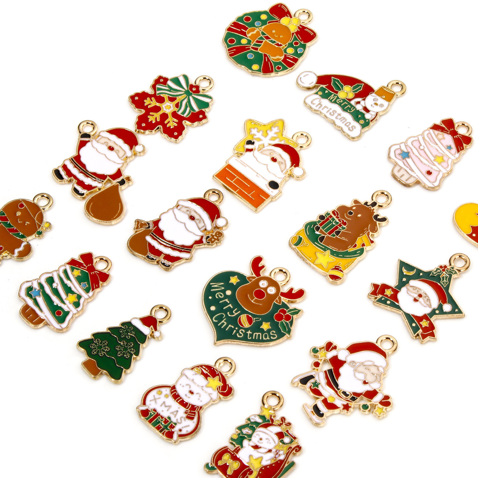 Picture of Zinc Based Alloy Christmas Charms Gold Plated Multicolor Christmas Santa Claus Christmas Tree Enamel