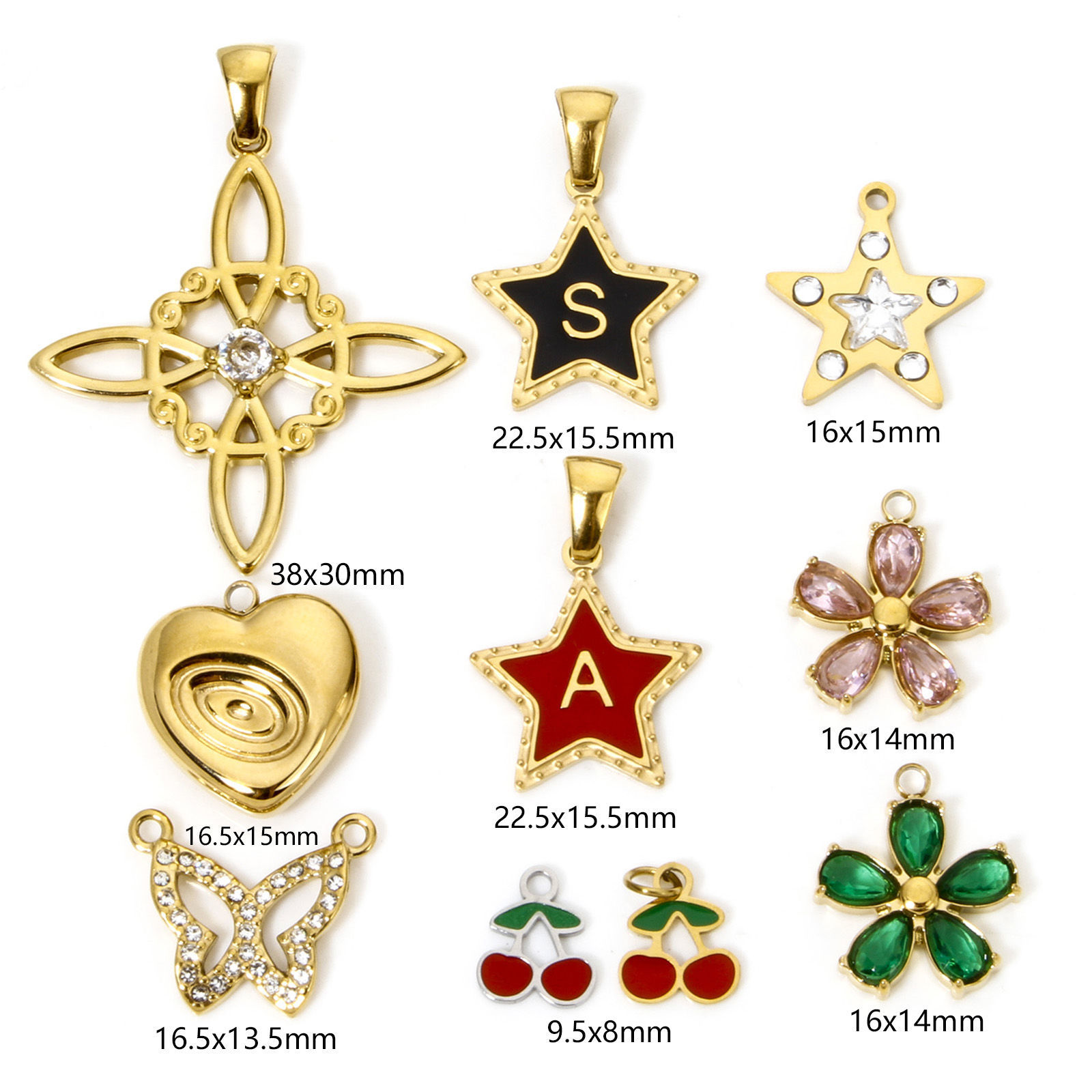 Bild von Umweltfreundliche Vakuumbeschichtung 304 Edelstahl Charm-Anhänger Schmetterling Vergoldet Pentagramm Bunt Strass