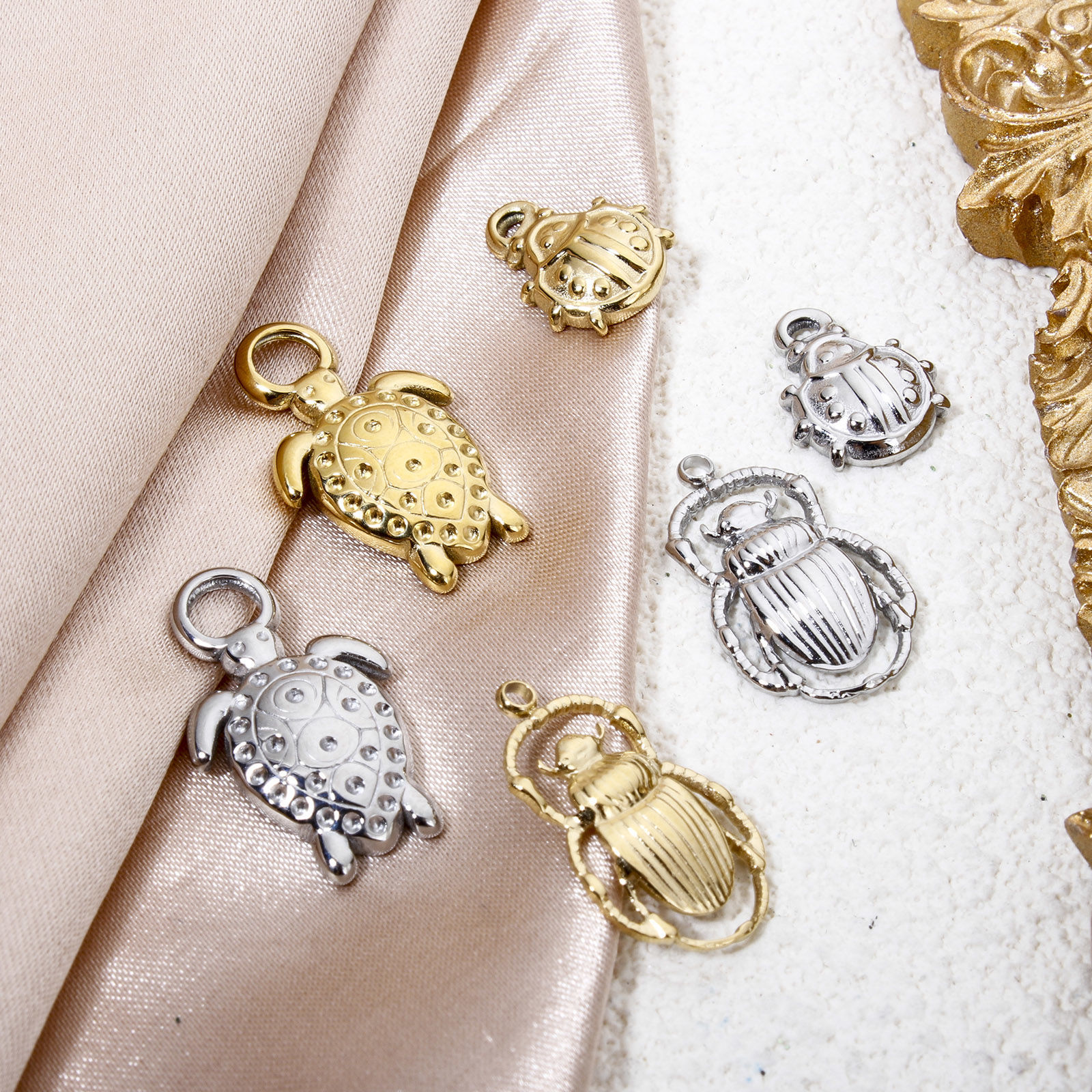 Изображение 1 ШТ Экологически чистое вакуумное покрытие 304 Нержавеющая Сталь Подвески Морская Черепаха Разноцветный Божья коровка