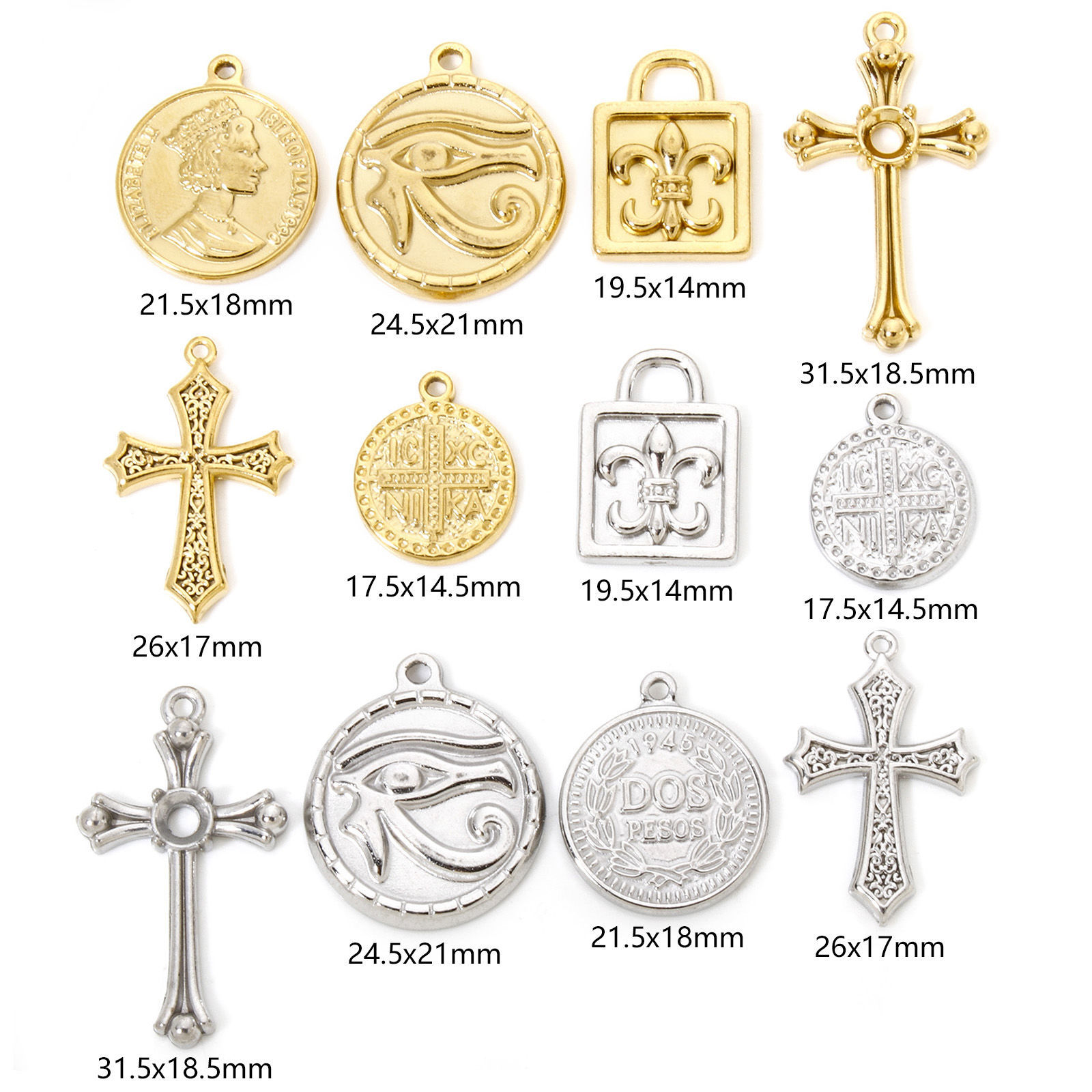 Picture of 304 Stainless Steel Religious Charmes Multicolor Cross Iris Flower