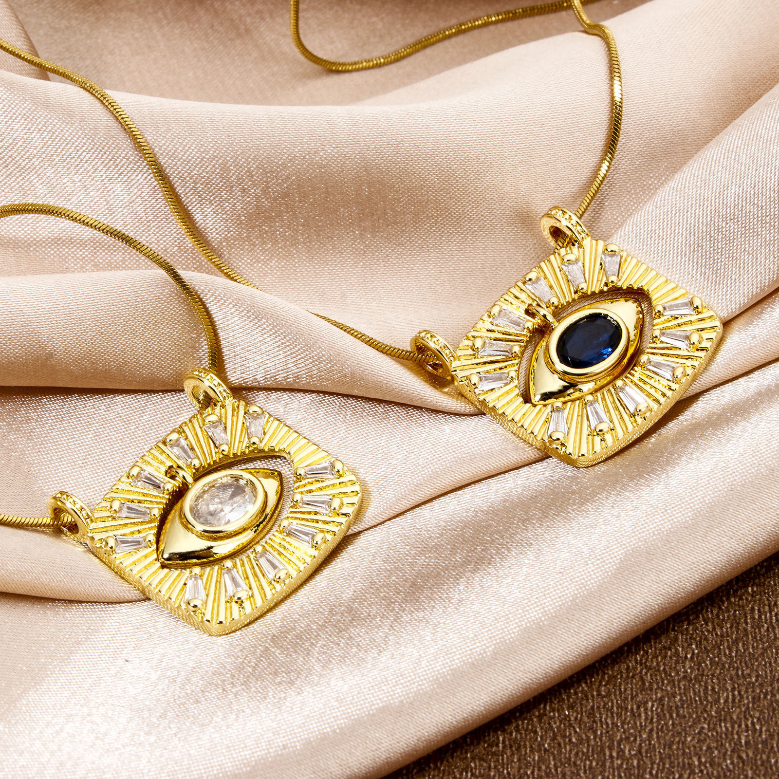 Immagine di 1 Pz Ecologico Ottone Religione Ciondoli Accessori Rettangolo Occhi Disegno 18K Vero Oro Placcato Micro Spianare Multicolore Strass Trasparente Cubic Zirconiae 23mm x 22mm