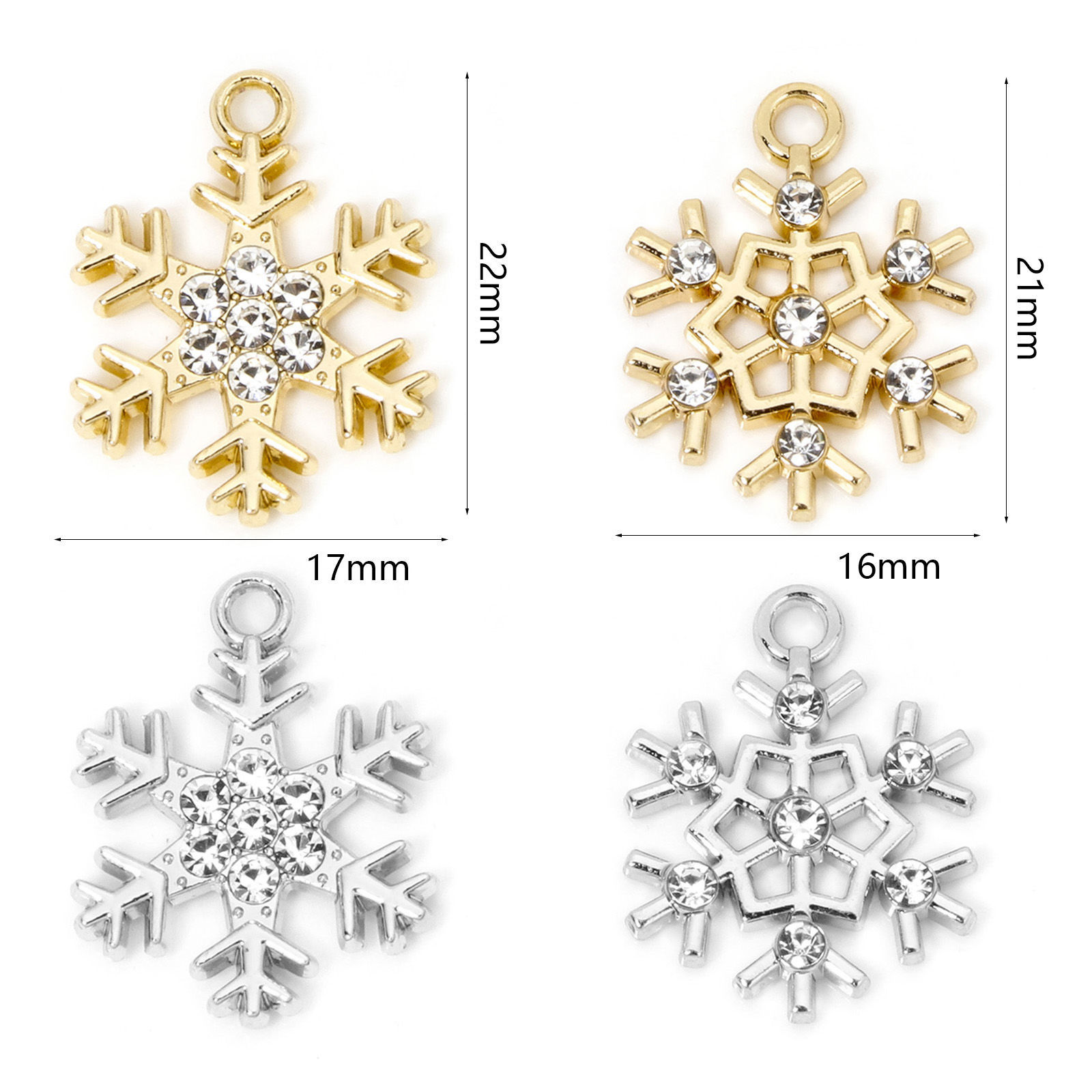 Изображение 10 ШТ Цинковый Сплав Бижутерия усыпанная мелким фианит Подвески Разноцветный Рождественские снежинка Прозрачный Страз