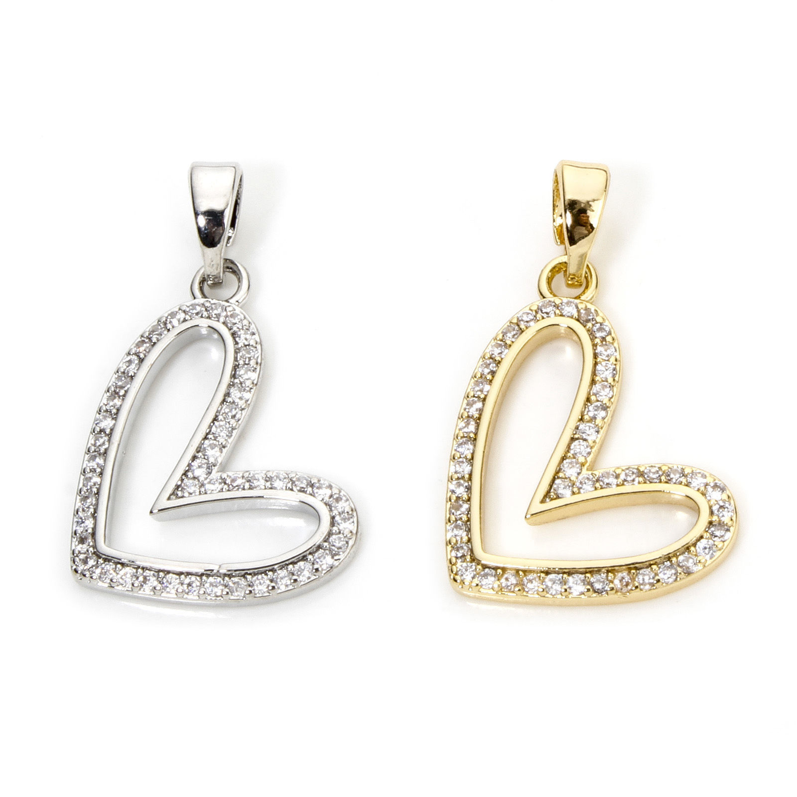 1 個 真鍮 バレンタイン・デー チャーム ペンダント ハート 多色 マイクロパヴェ クリアジルコン 24mmx 14mm、 の画像