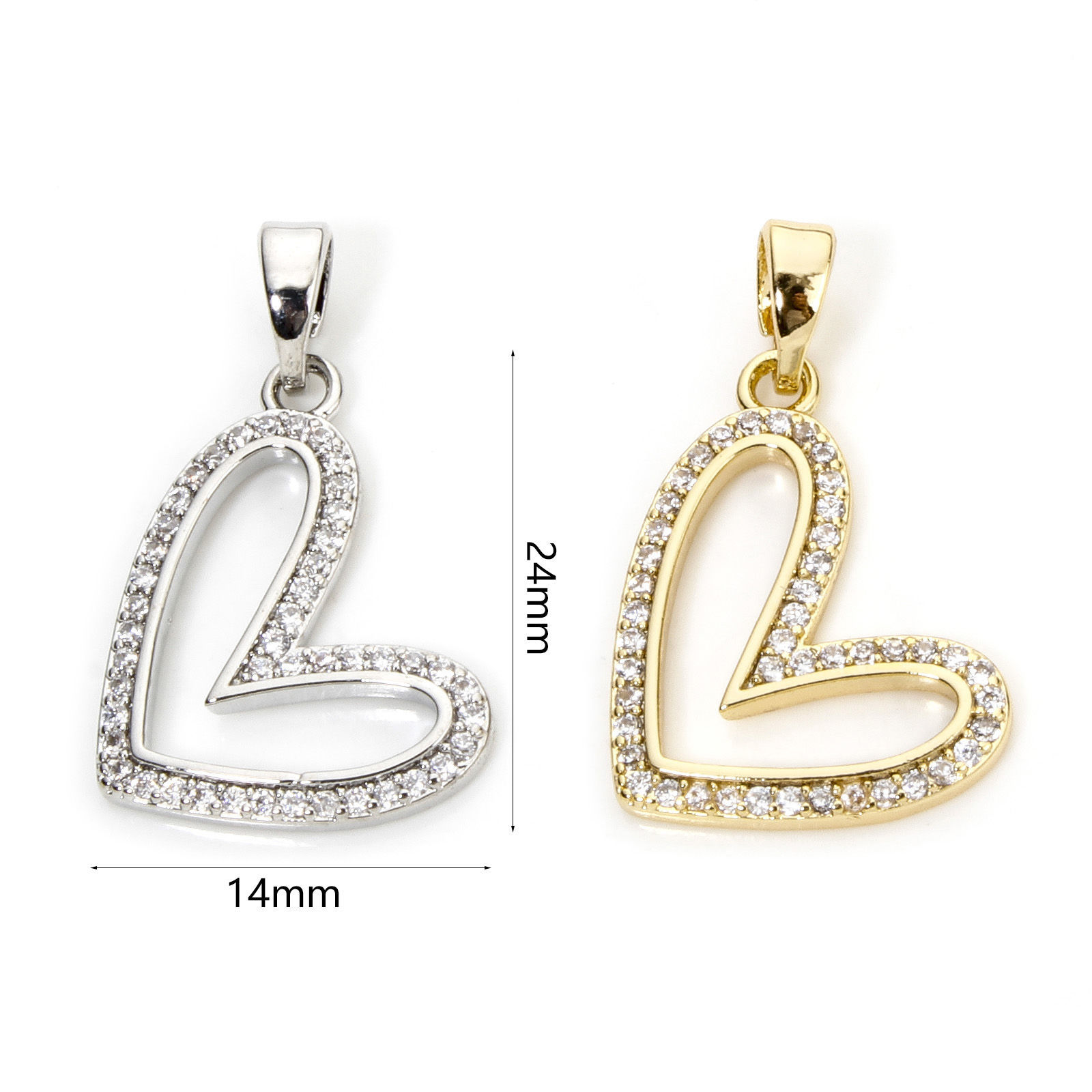 1 個 真鍮 バレンタイン・デー チャーム ペンダント ハート 多色 マイクロパヴェ クリアジルコン 24mmx 14mm、 の画像