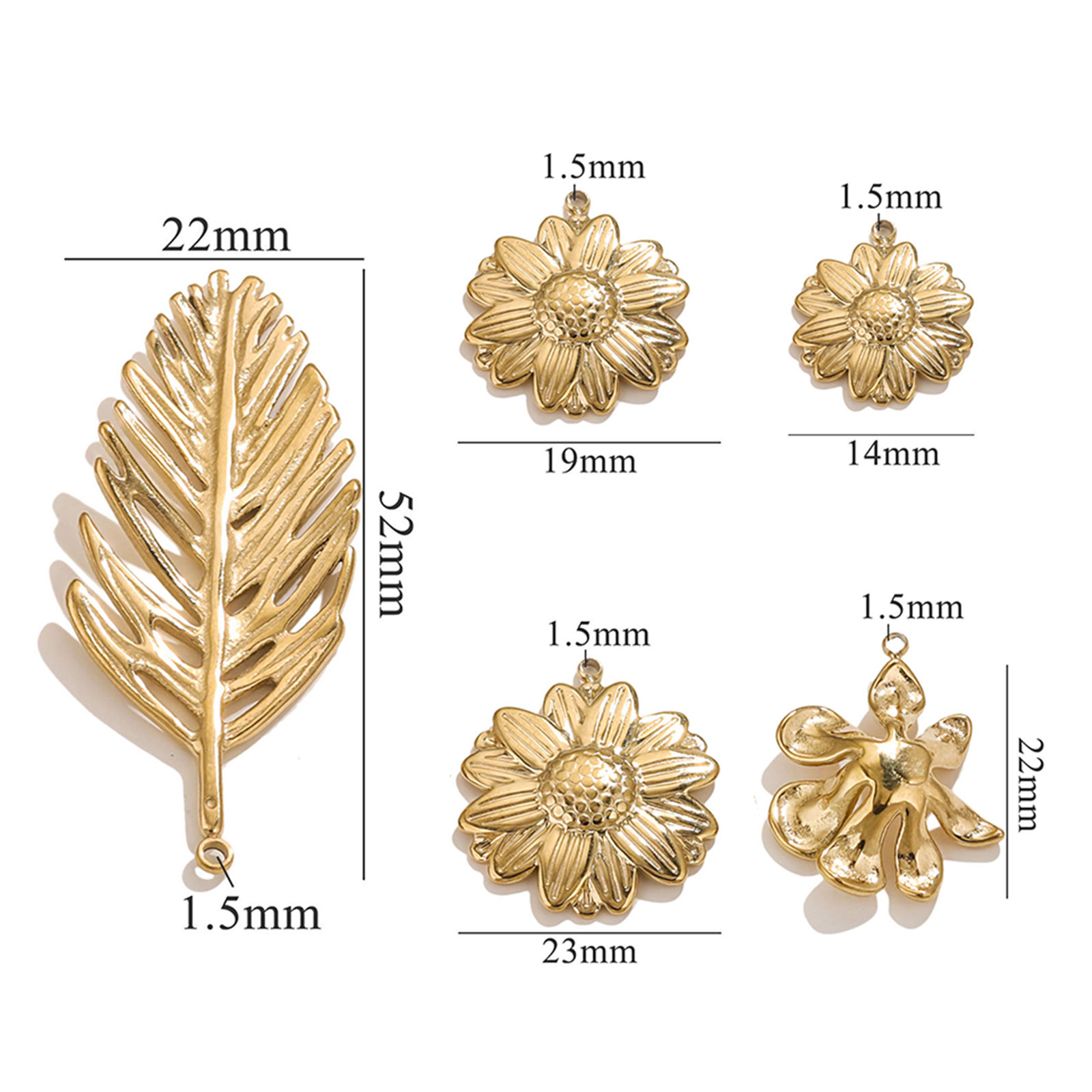 Bild von Vakuumbeschichtung 304 Edelstahl 3D Charms Blumen 18K Vergoldet Blätter