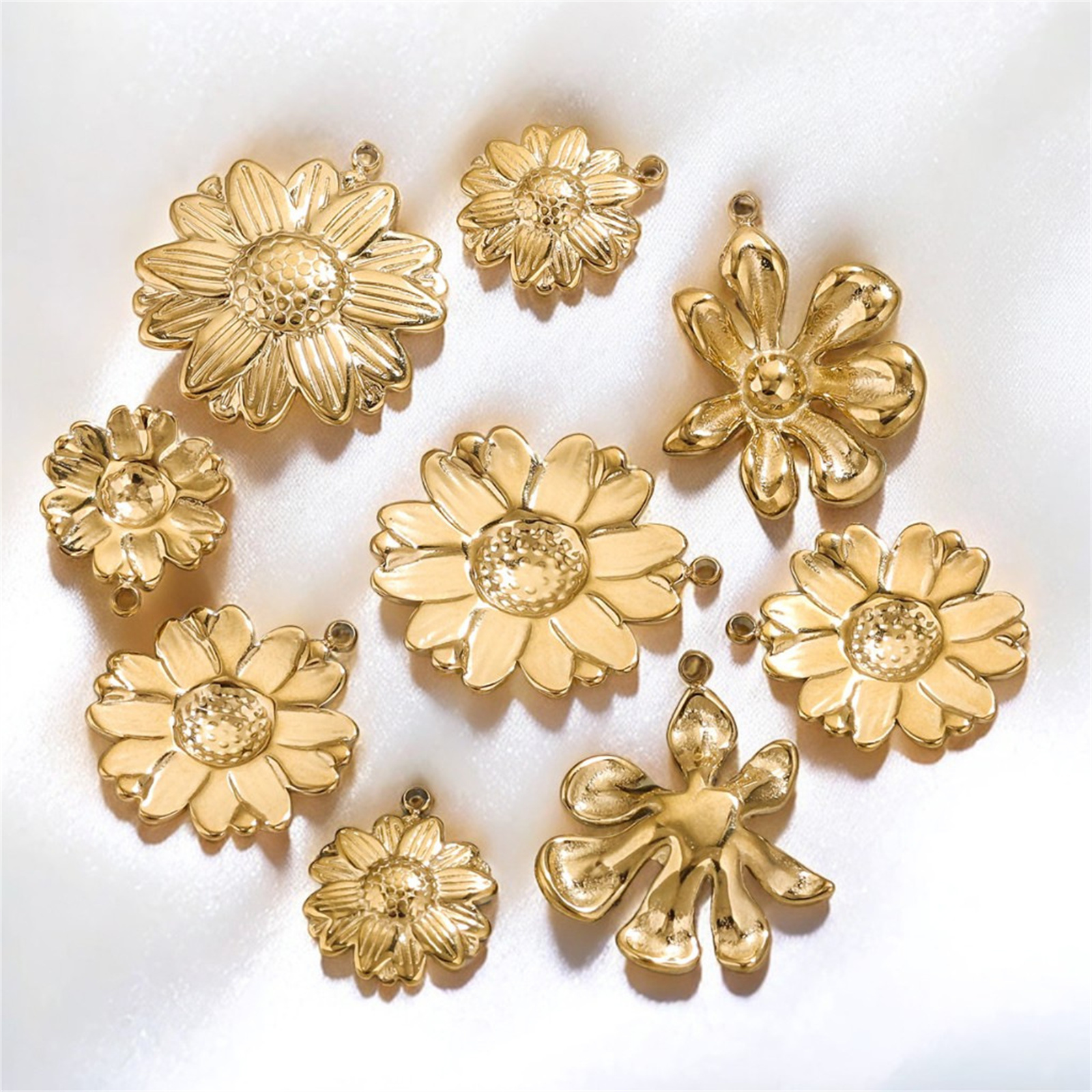 Bild von Vakuumbeschichtung 304 Edelstahl 3D Charms Blumen 18K Vergoldet Blätter