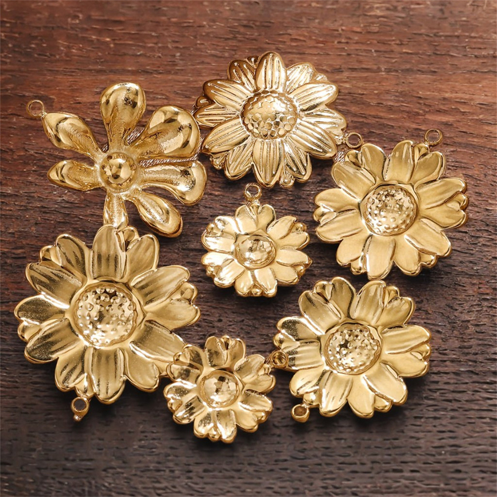 Bild von Vakuumbeschichtung 304 Edelstahl 3D Charms Blumen 18K Vergoldet Blätter