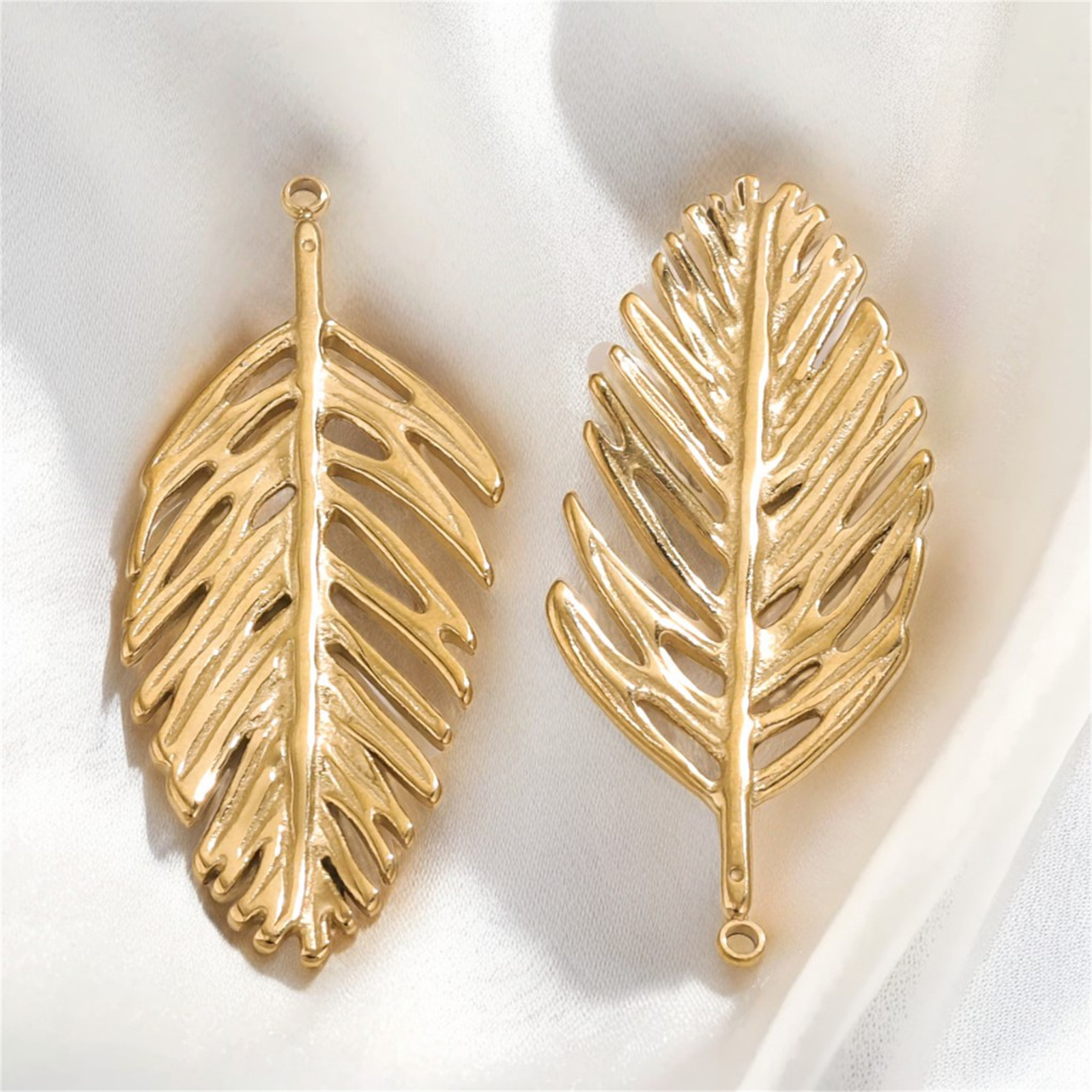 Bild von Vakuumbeschichtung 304 Edelstahl 3D Charms Blumen 18K Vergoldet Blätter