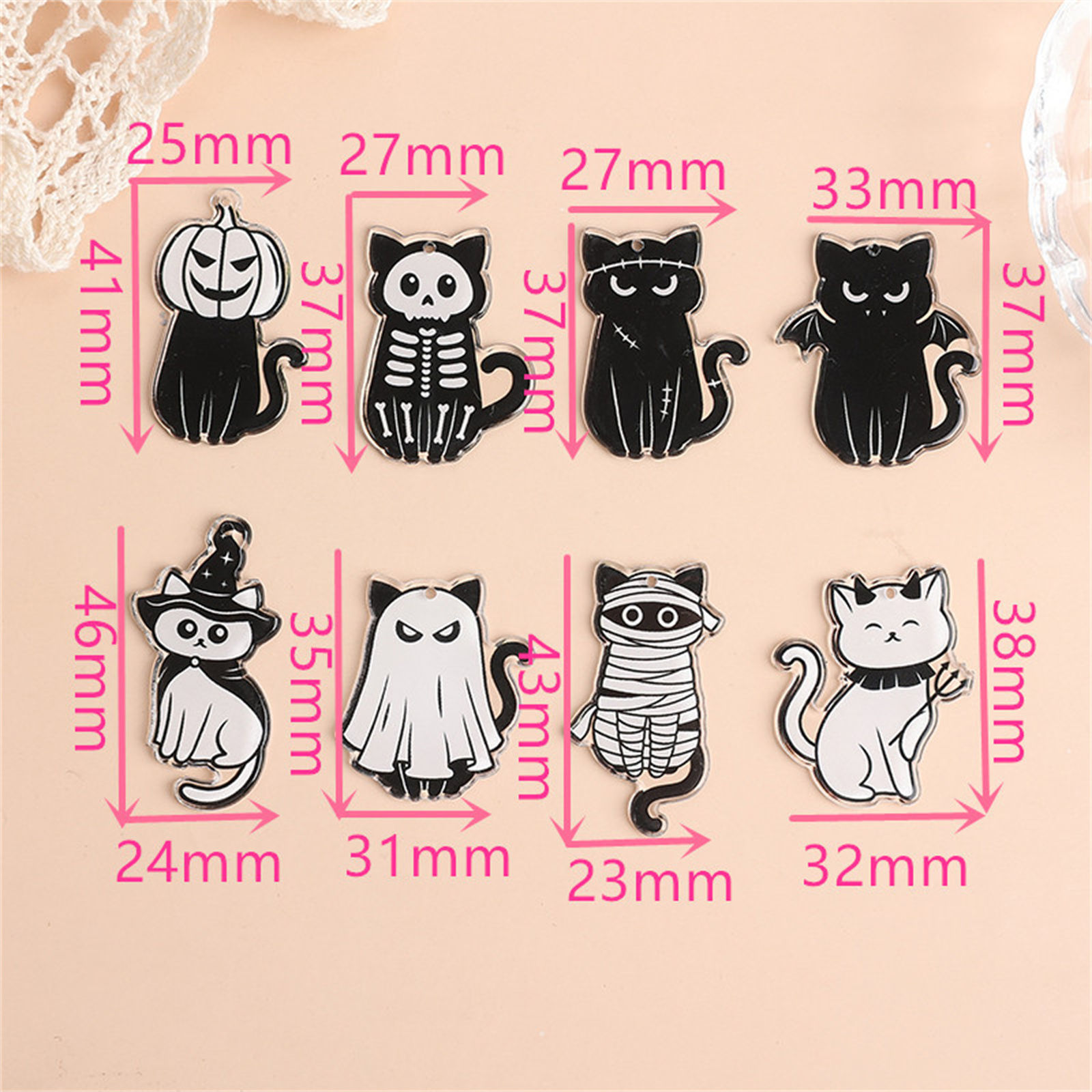 Picture of Acrylic Halloween Pendants Cat Animal Black & White
