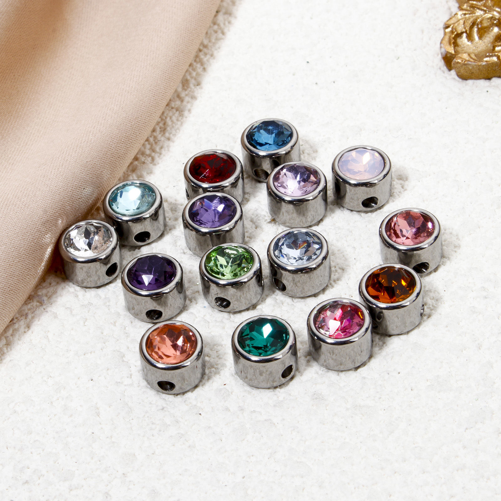 Bild von 304 Edelstahl Perlen zur DIY-Schmuckherstellung Flachrund Silberfarbe 8mm D., Loch: ca. 1.6mm