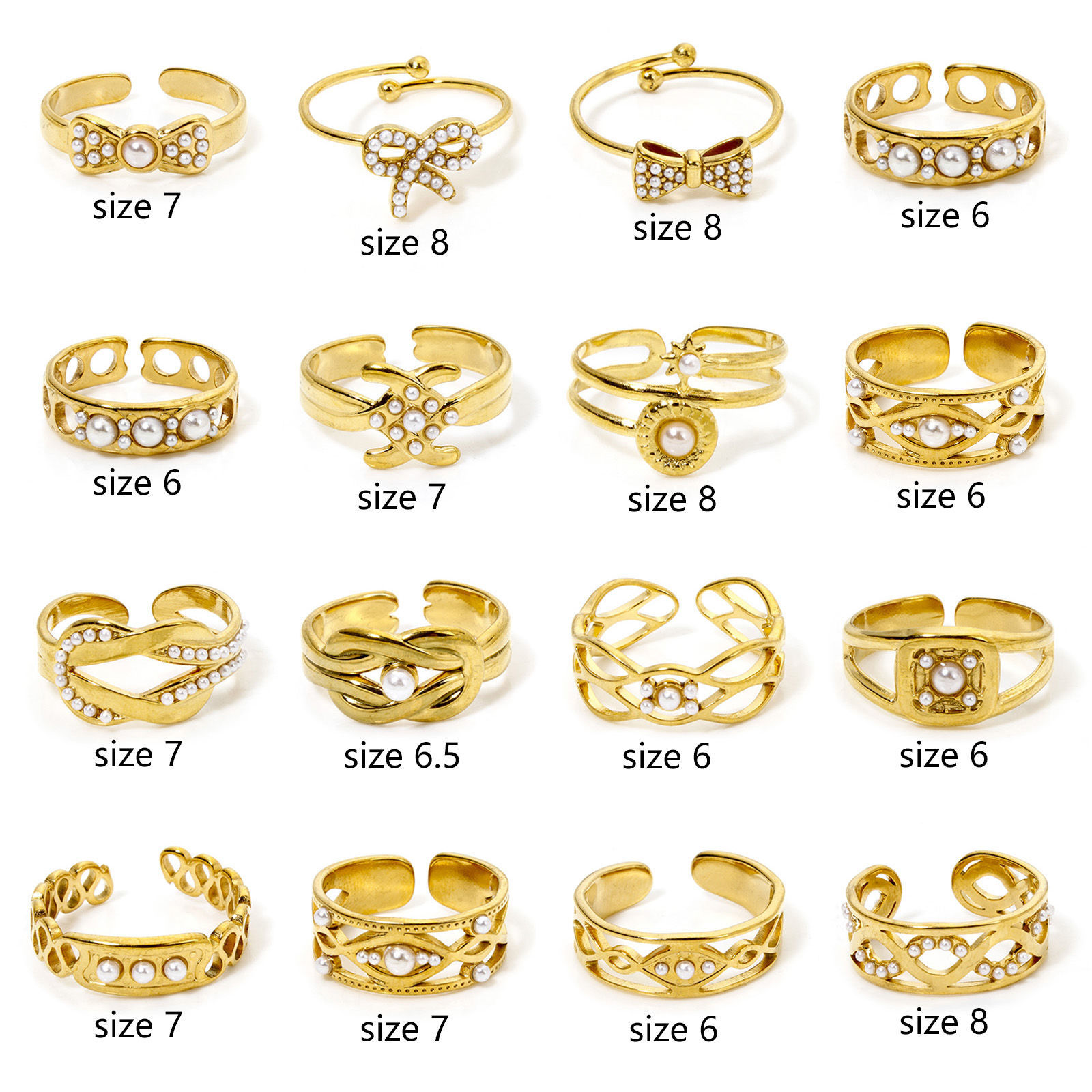 Picture of Vacuum Plating 304 Stainless Steel Open Rings 18K Gold Plated Acrylic Imitation Pearl