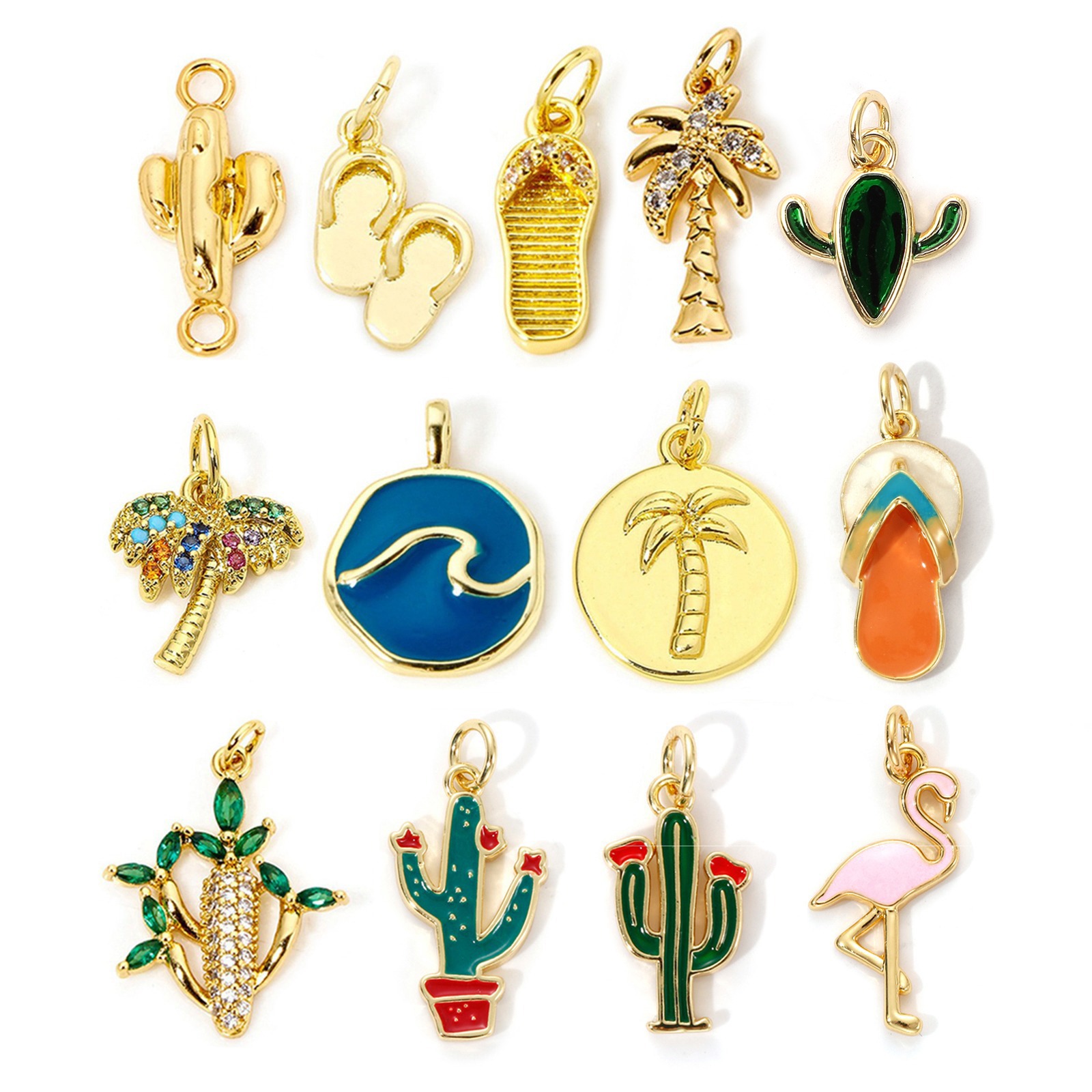 Picture of Eco-friendly Brass Charms 18K Real Gold Plated Cactus Coconut Palm Tree