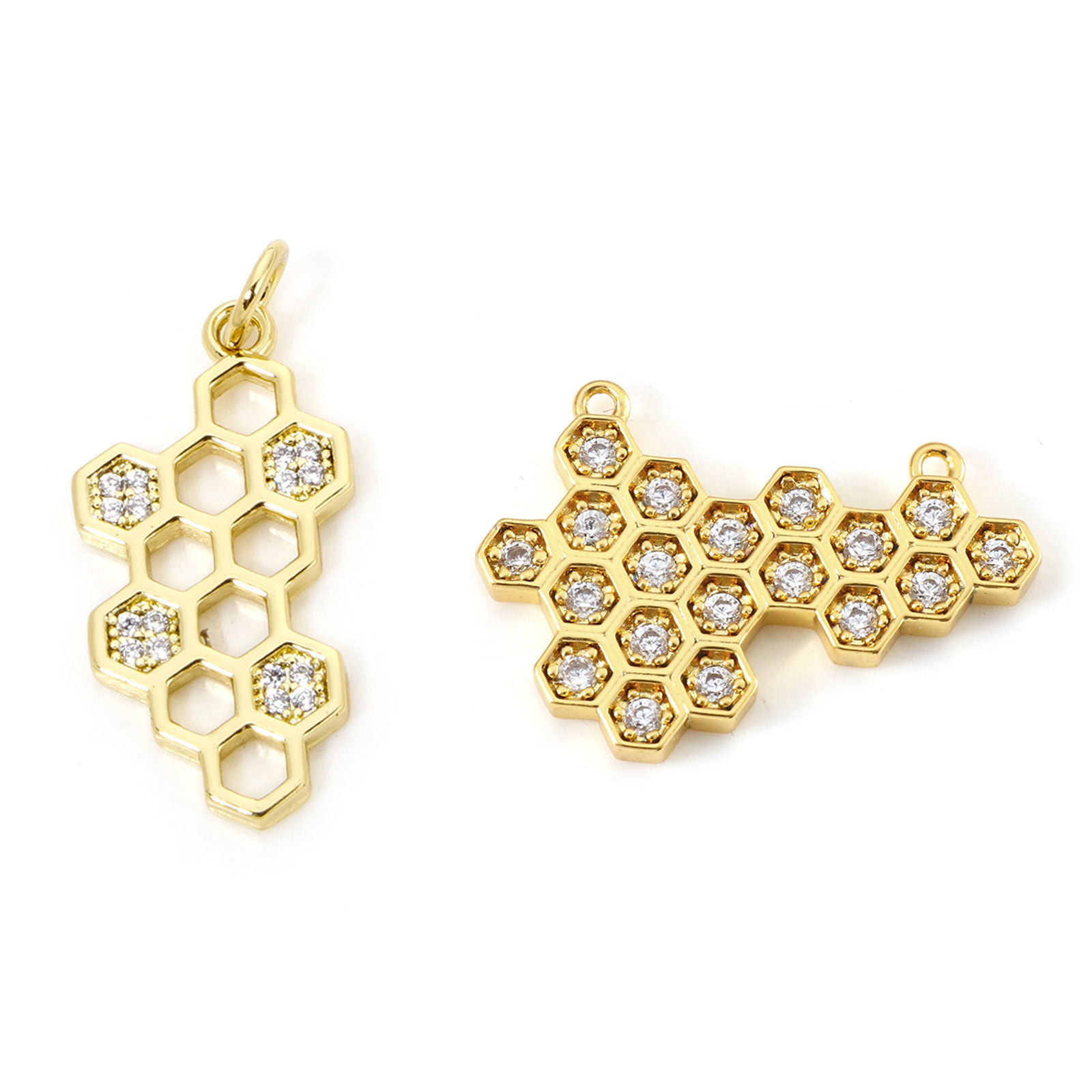 Изображение 1 ШТ Экологичный Латунь Подвески Улей 18K настоящее золото с покрытием Бижутерия усыпанная мелким фианит Прозрачный Искусственный Циркон