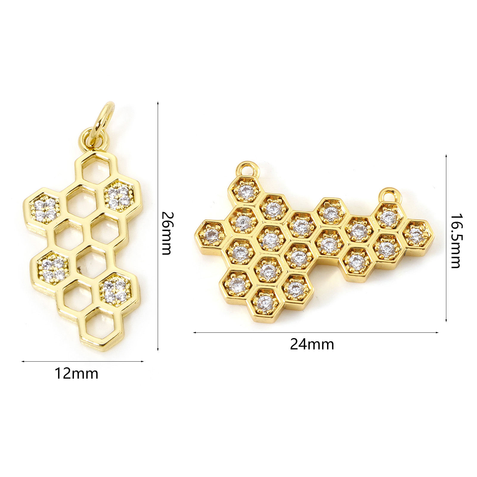 Изображение 1 ШТ Экологичный Латунь Подвески Улей 18K настоящее золото с покрытием Бижутерия усыпанная мелким фианит Прозрачный Искусственный Циркон
