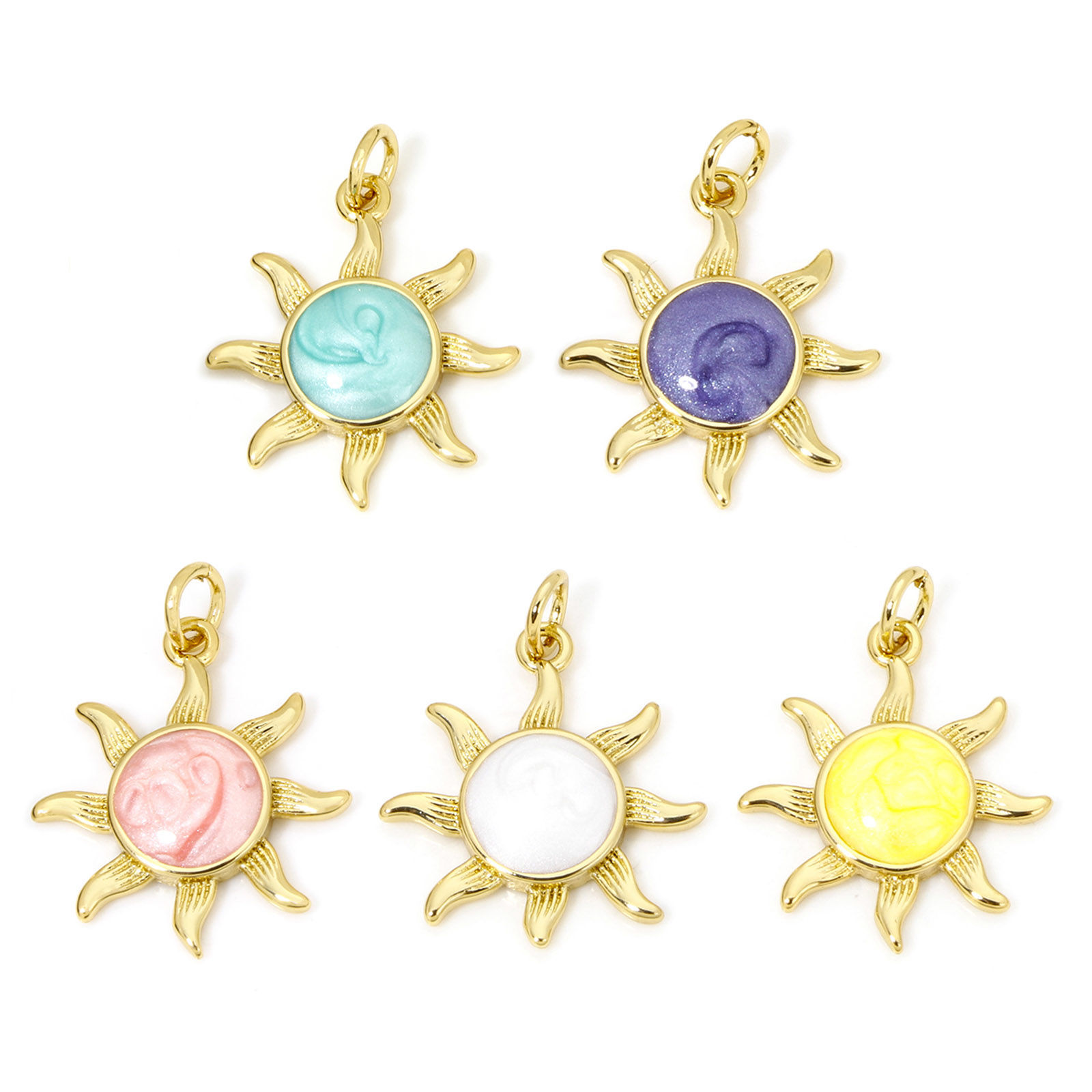 Imagen de 1 Unidad Respetuoso del Medio Ambiente Latón Galaxia Colgantes Sol 18K Oro Real Chapado Multicolor Perlado Esmalte 23mm x 17mm