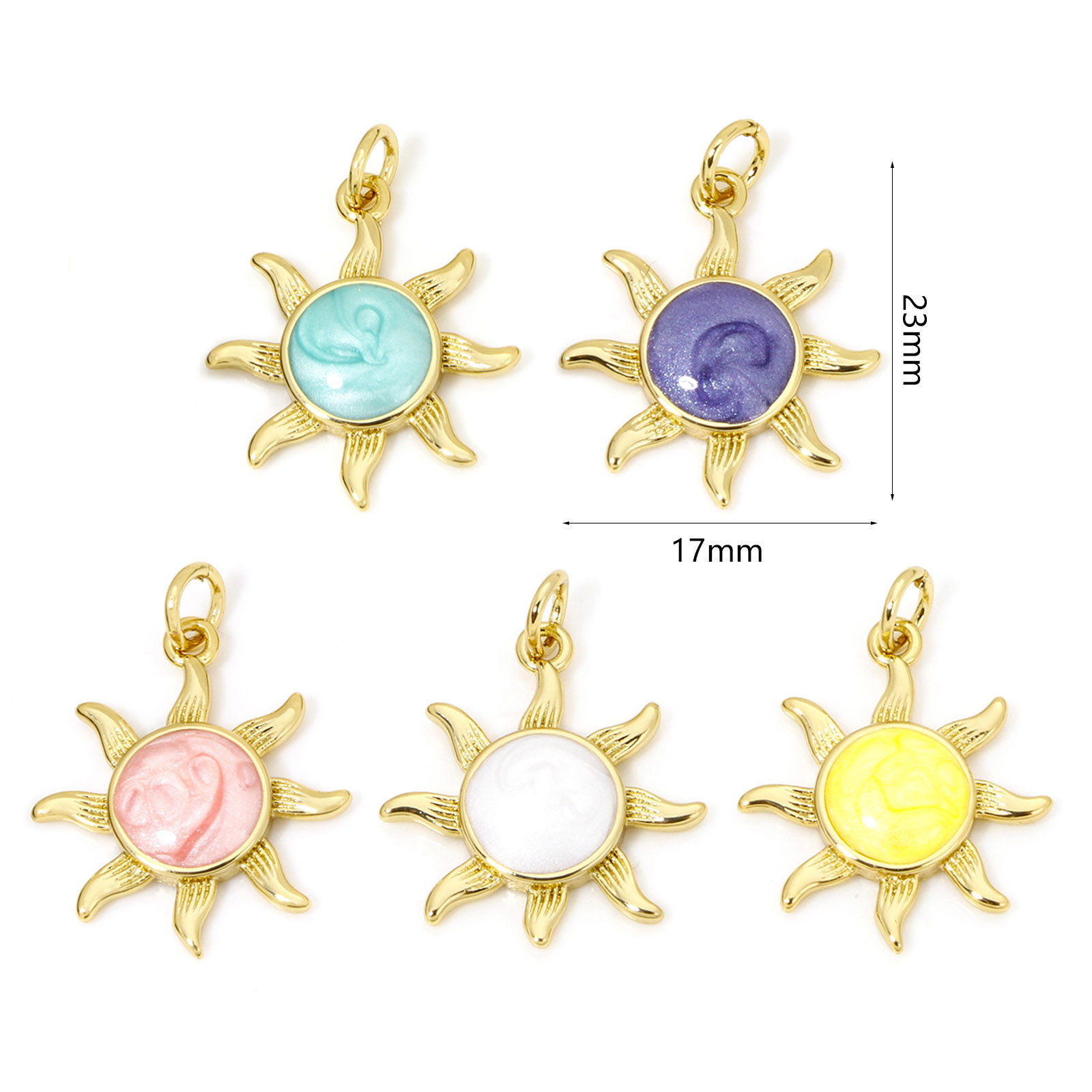 Imagen de 1 Unidad Respetuoso del Medio Ambiente Latón Galaxia Colgantes Sol 18K Oro Real Chapado Multicolor Perlado Esmalte 23mm x 17mm
