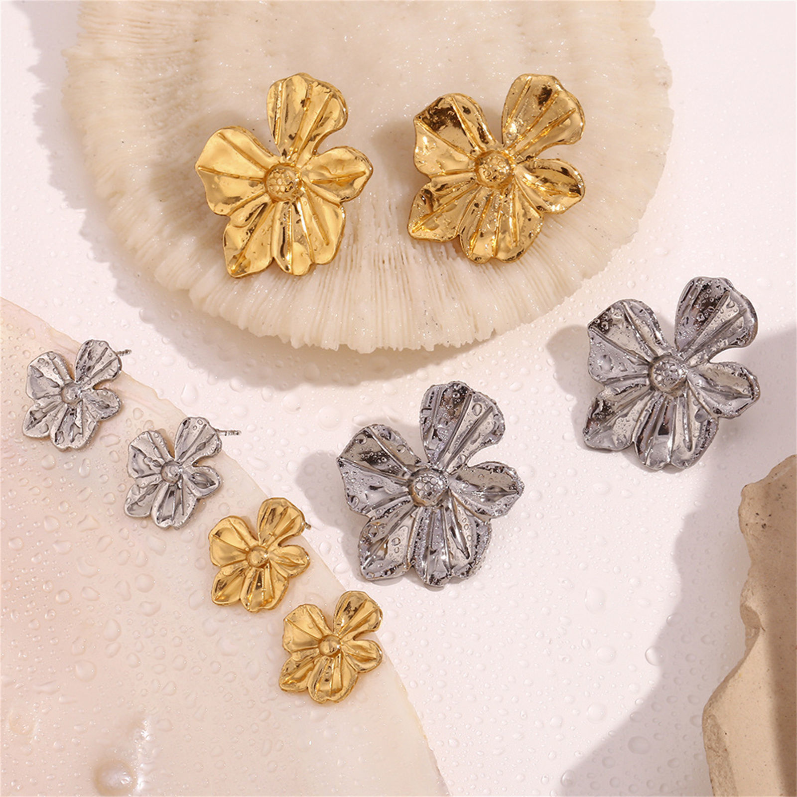 Picture of Eco-friendly Stylish Real Gold Plated 316L Stainless Steel Flower Ear Post Stud Earrings For Women