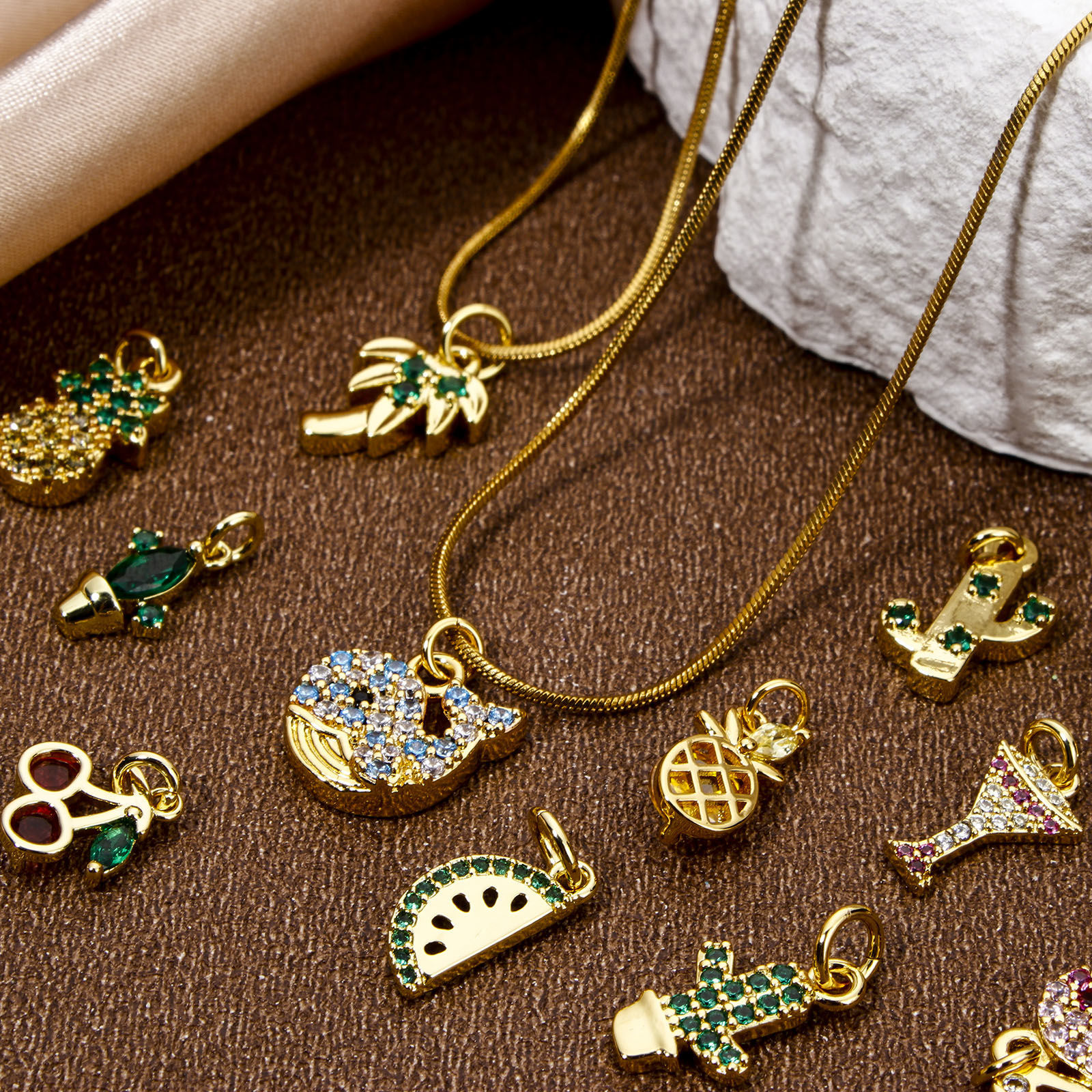 Picture of Eco-friendly Brass Charms 18K Real Gold Plated Fruit Tree Micro Pave