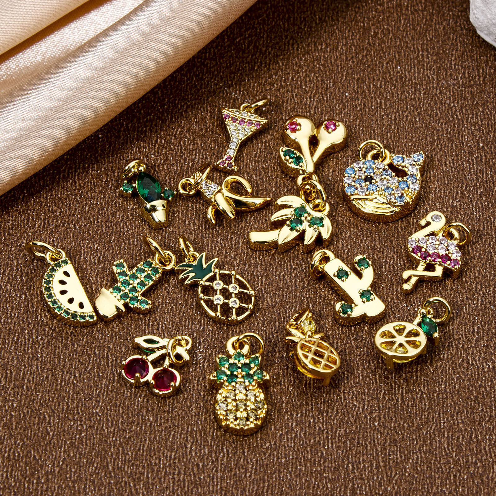Picture of Eco-friendly Brass Charms 18K Real Gold Plated Fruit Tree Micro Pave