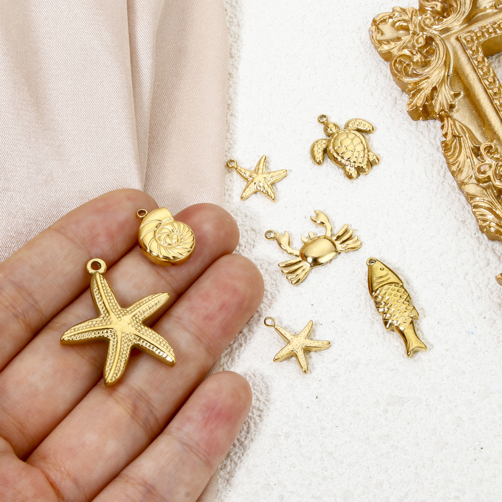 Bild von Umweltfreundliche Vakuumbeschichtung 304 Edelstahl Ozean Schmuck Charms Schildkroete Vergoldet Seesterne