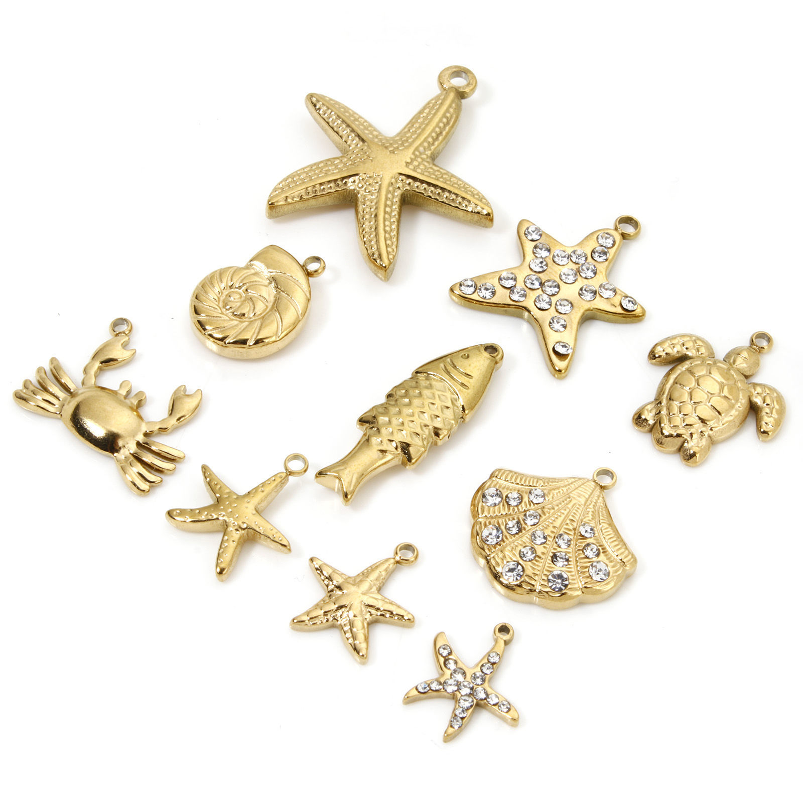 Bild von Umweltfreundliche Vakuumbeschichtung 304 Edelstahl Ozean Schmuck Charms Schildkroete Vergoldet Seesterne