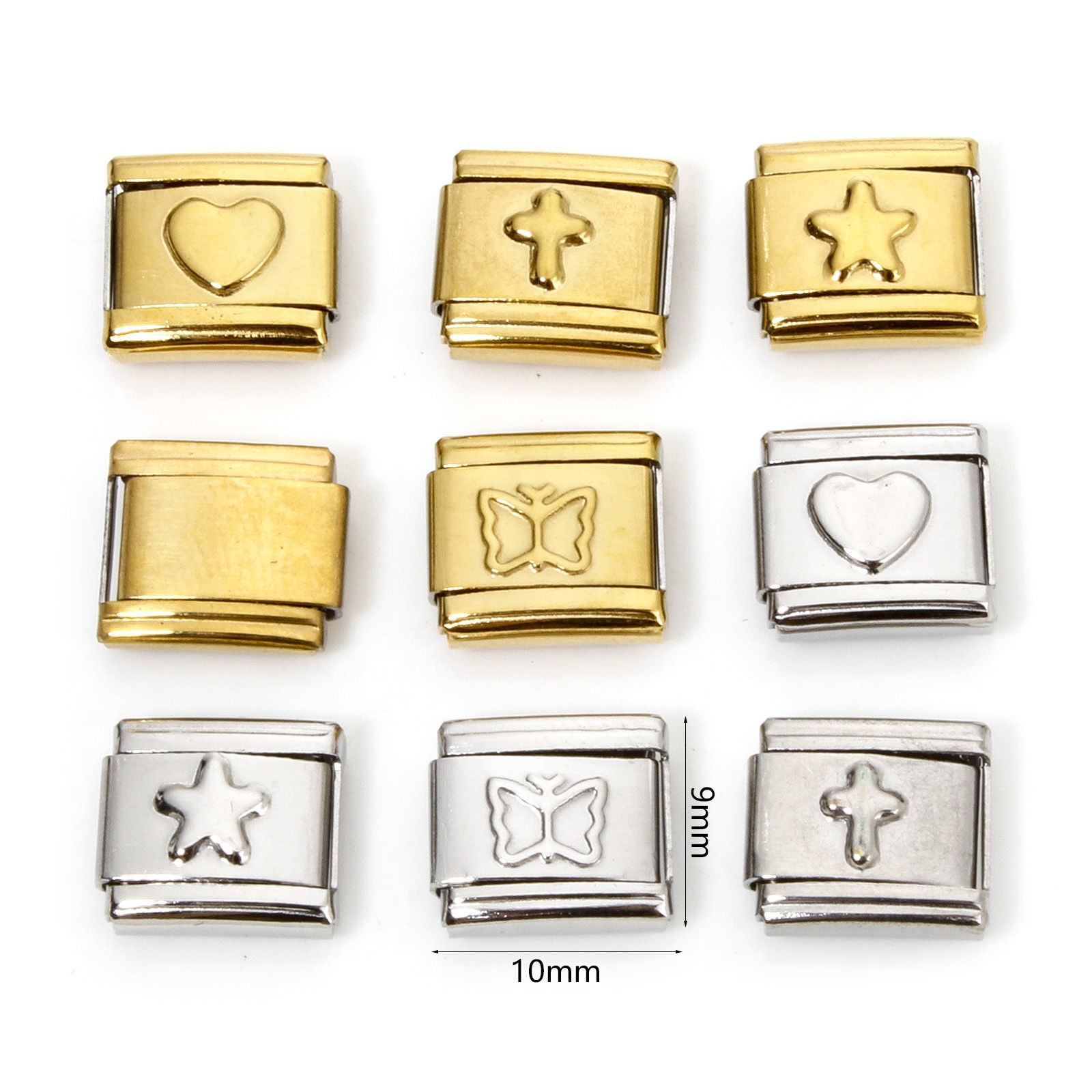 Picture of 304 Stainless Steel Italian Charm Links For DIY Bracelet Jewelry Making Rectangle 10mm x 9mm