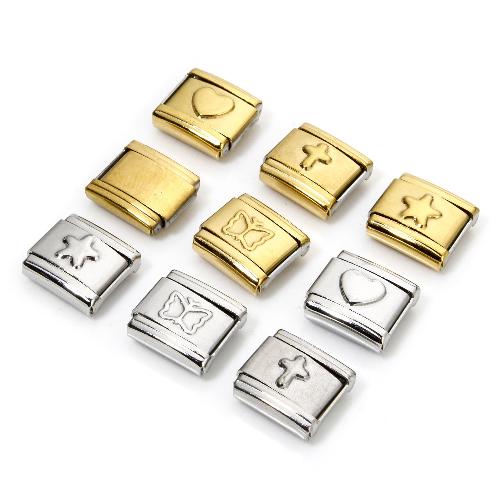 Picture of 304 Stainless Steel Italian Charm Links For DIY Bracelet Jewelry Making Rectangle 10mm x 9mm