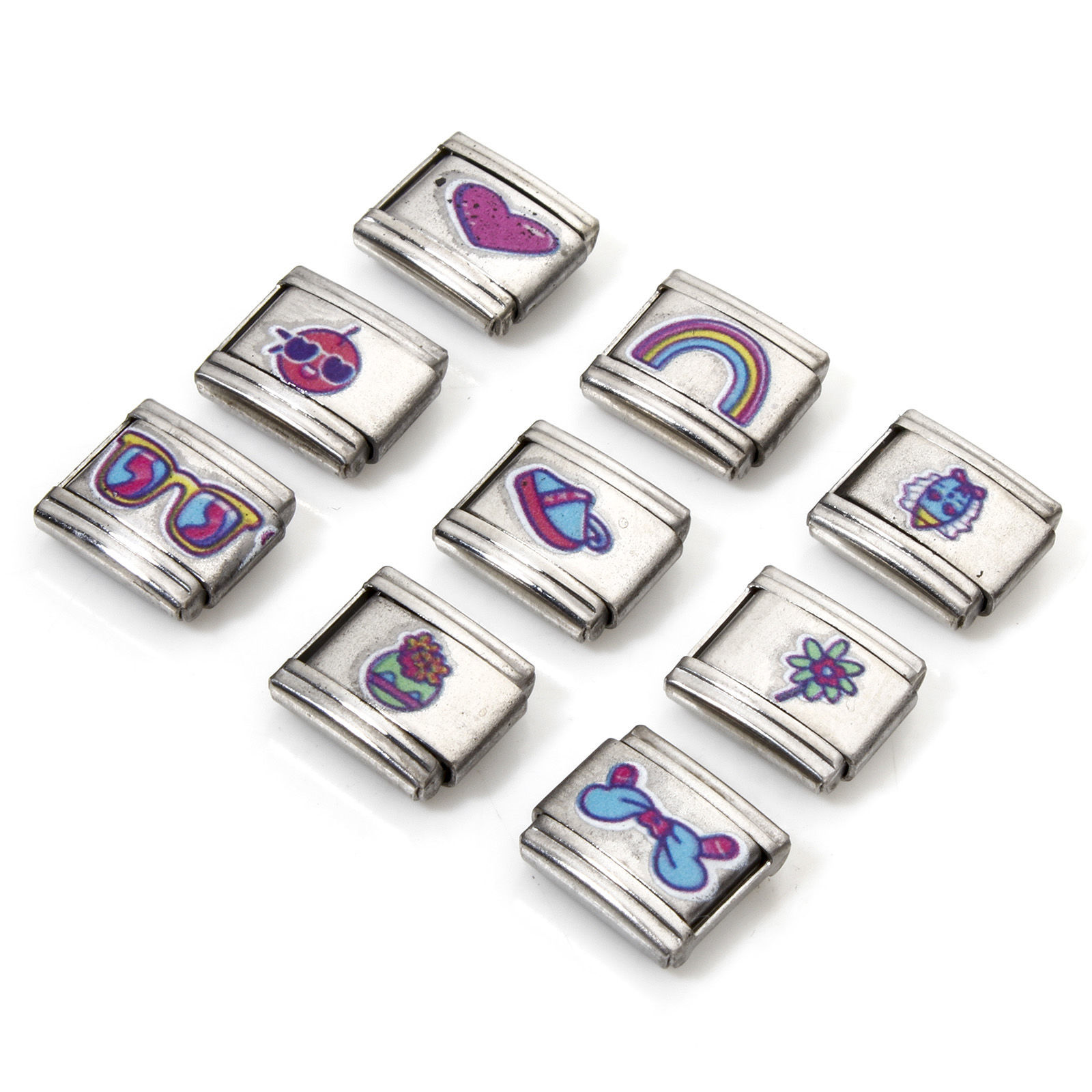 Picture of 304 Stainless Steel Italian Charm Links For DIY Bracelet Jewelry Making Silver Tone Rectangle 10mm x 9mm