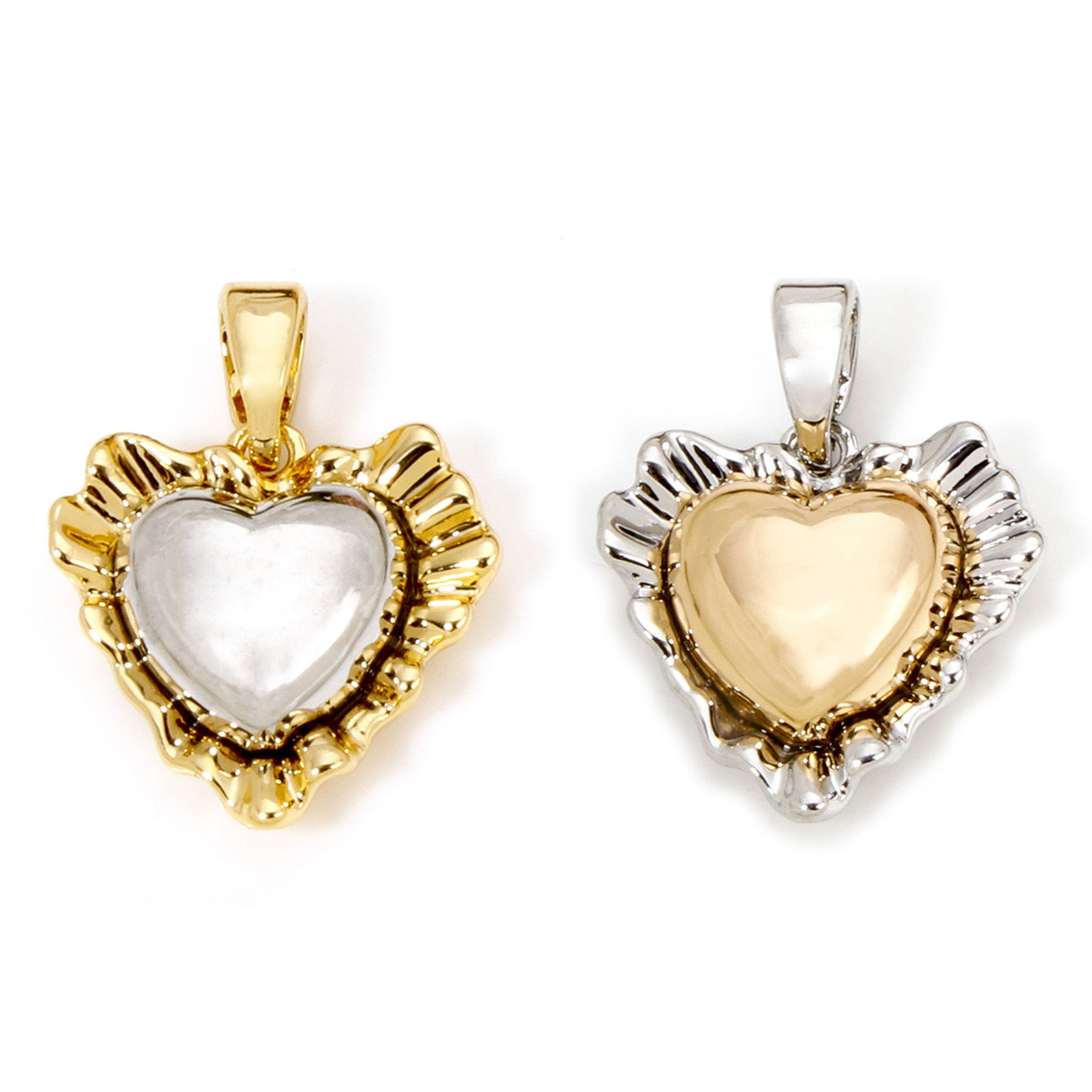 Immagine di 2 Pz Ottone San Valentino Ciondoli Pendenti Cuore Argento e Placcato Oro 18K Doppio Colore 19mm x 14.5mm