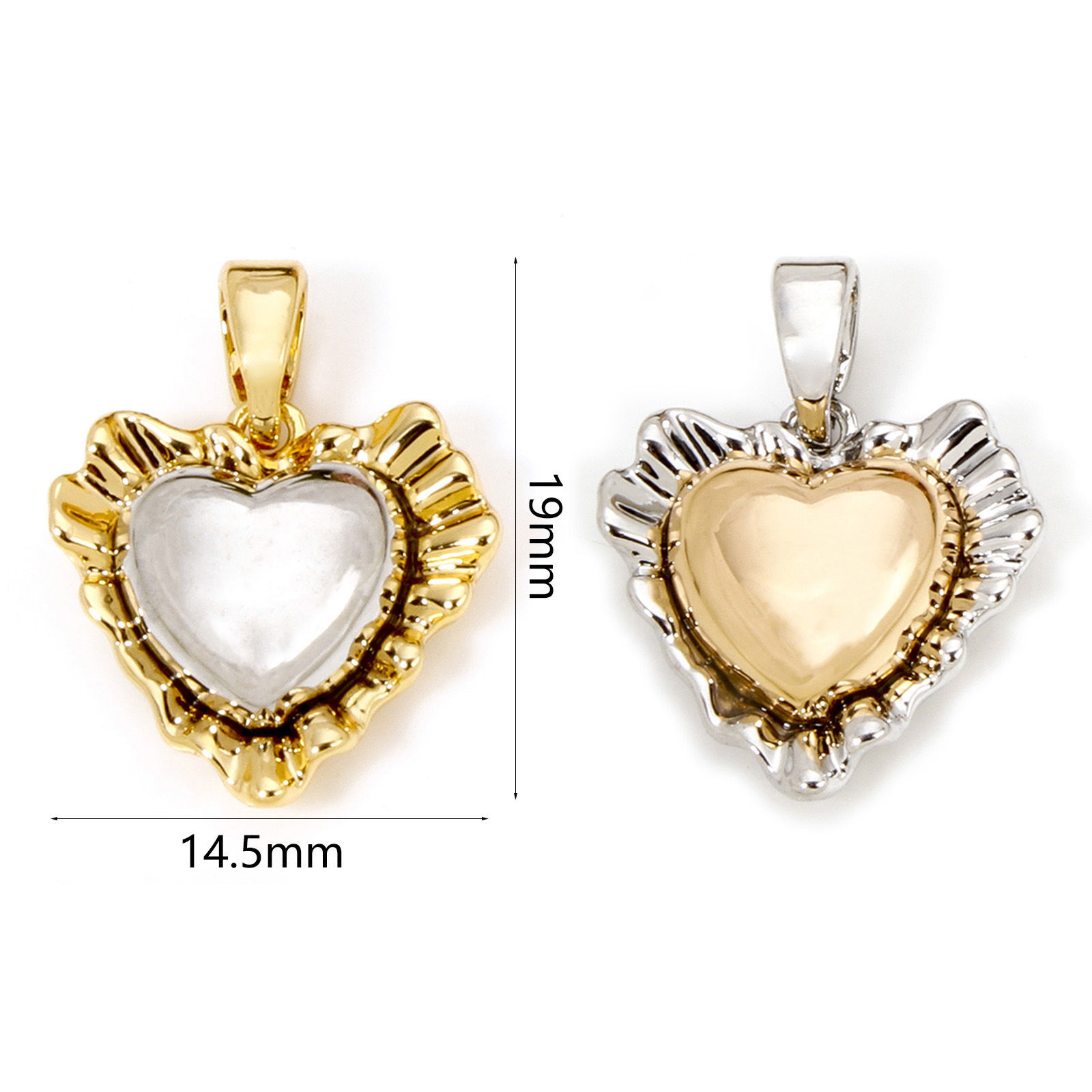Immagine di 2 Pz Ottone San Valentino Ciondoli Pendenti Cuore Argento e Placcato Oro 18K Doppio Colore 19mm x 14.5mm
