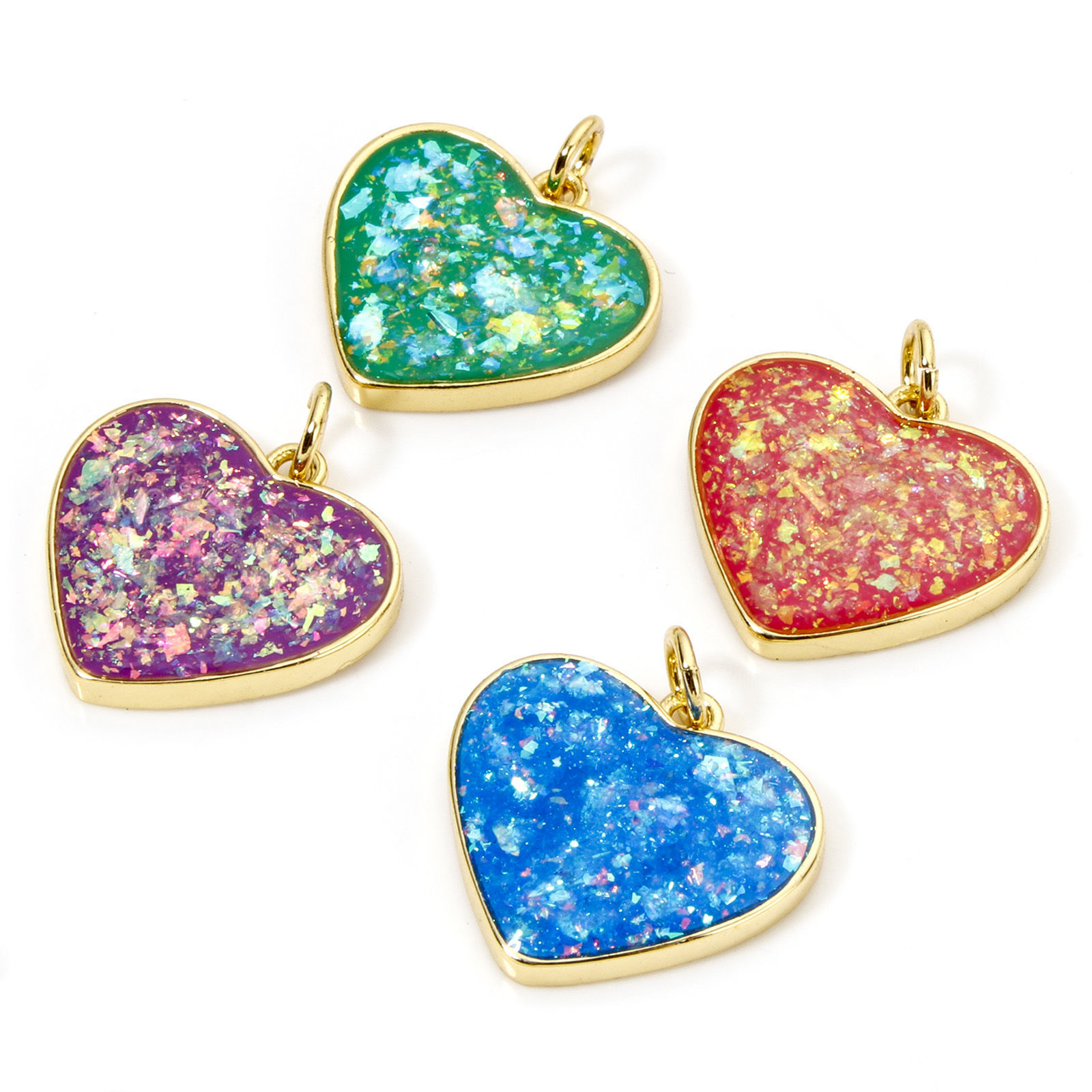 Picture of Brass Valentine's Day Charms 18K Gold Plated Heart Imitation Opal 20mm x 18mm