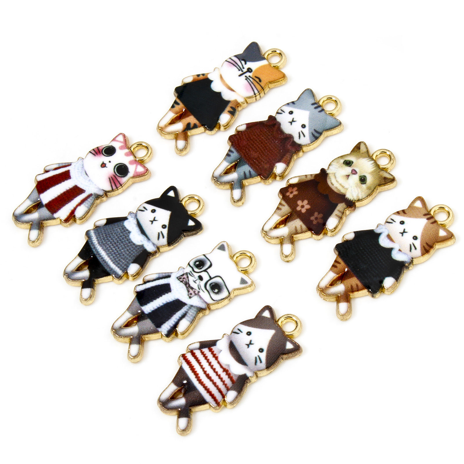 Imagen de 10 Unidades Zamak Colgantes Chapado en Oro Multicolor Gato Falda Esmalte 25mm x 12mm