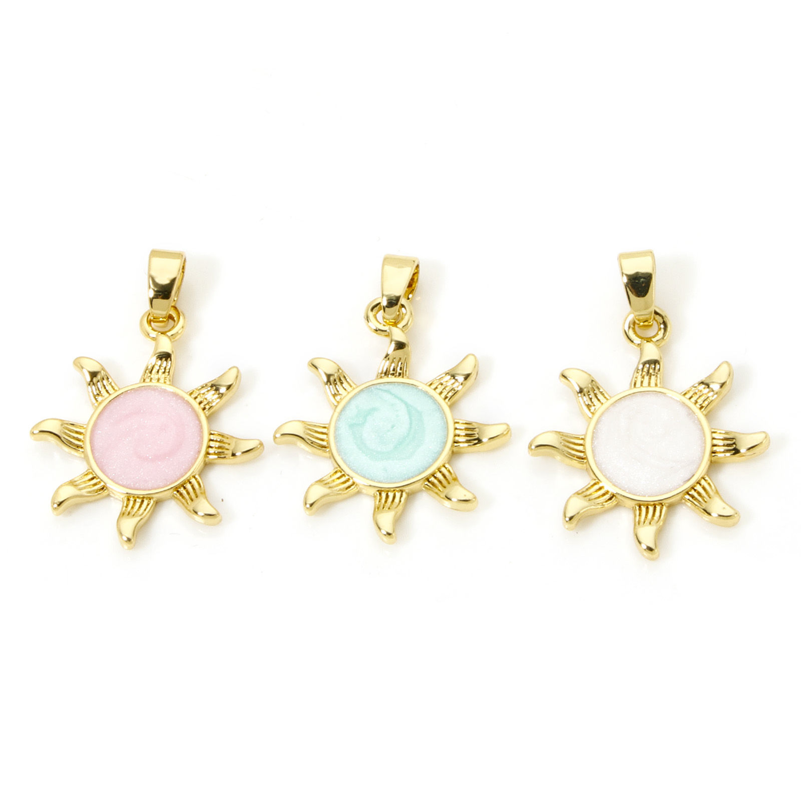 Image de 2 Pcs Pendentif Breloque Galaxie en Laiton Plaqué Or Véritable Perlaire Soleil Émail 25mm x 18mm