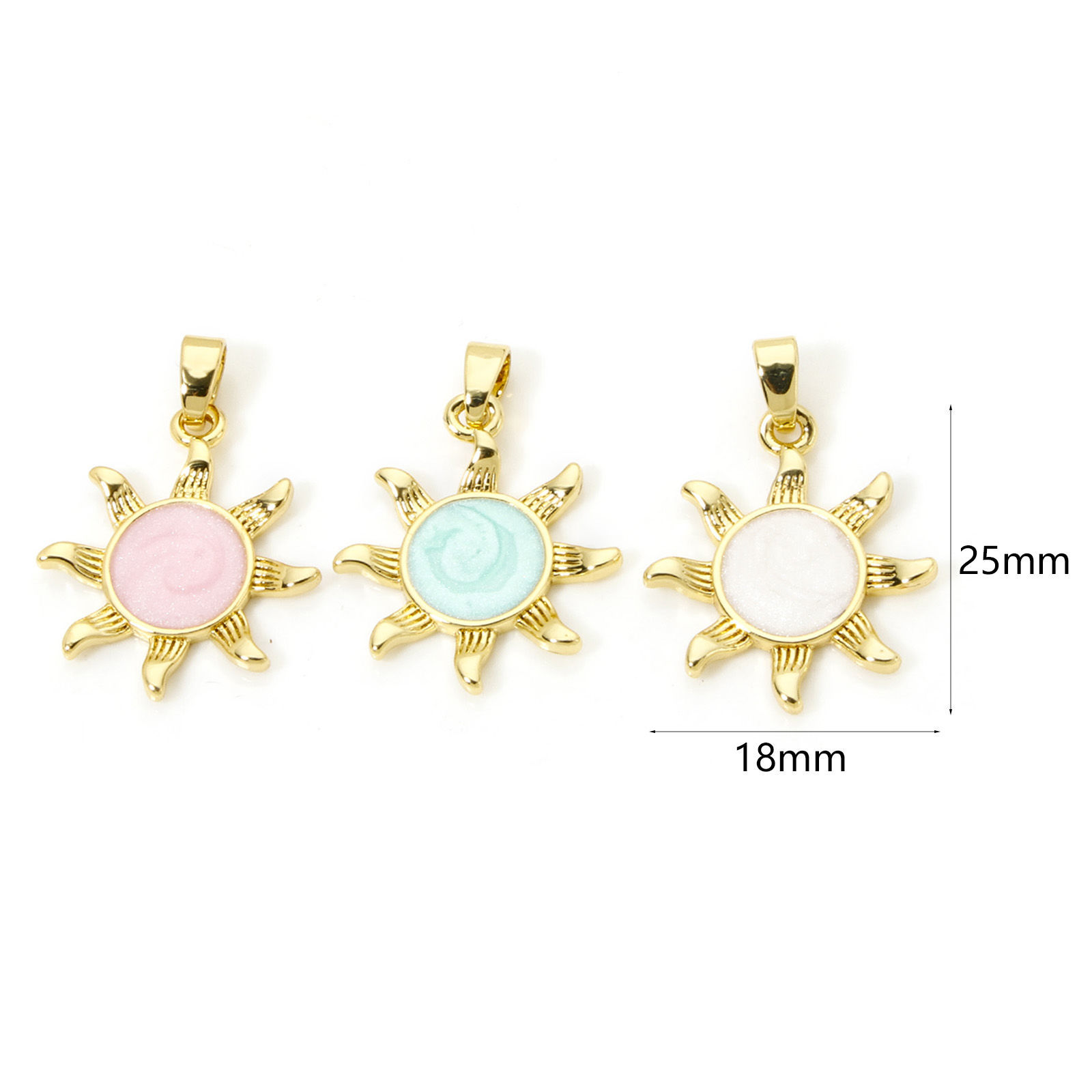 Image de 2 Pcs Pendentif Breloque Galaxie en Laiton Plaqué Or Véritable Perlaire Soleil Émail 25mm x 18mm
