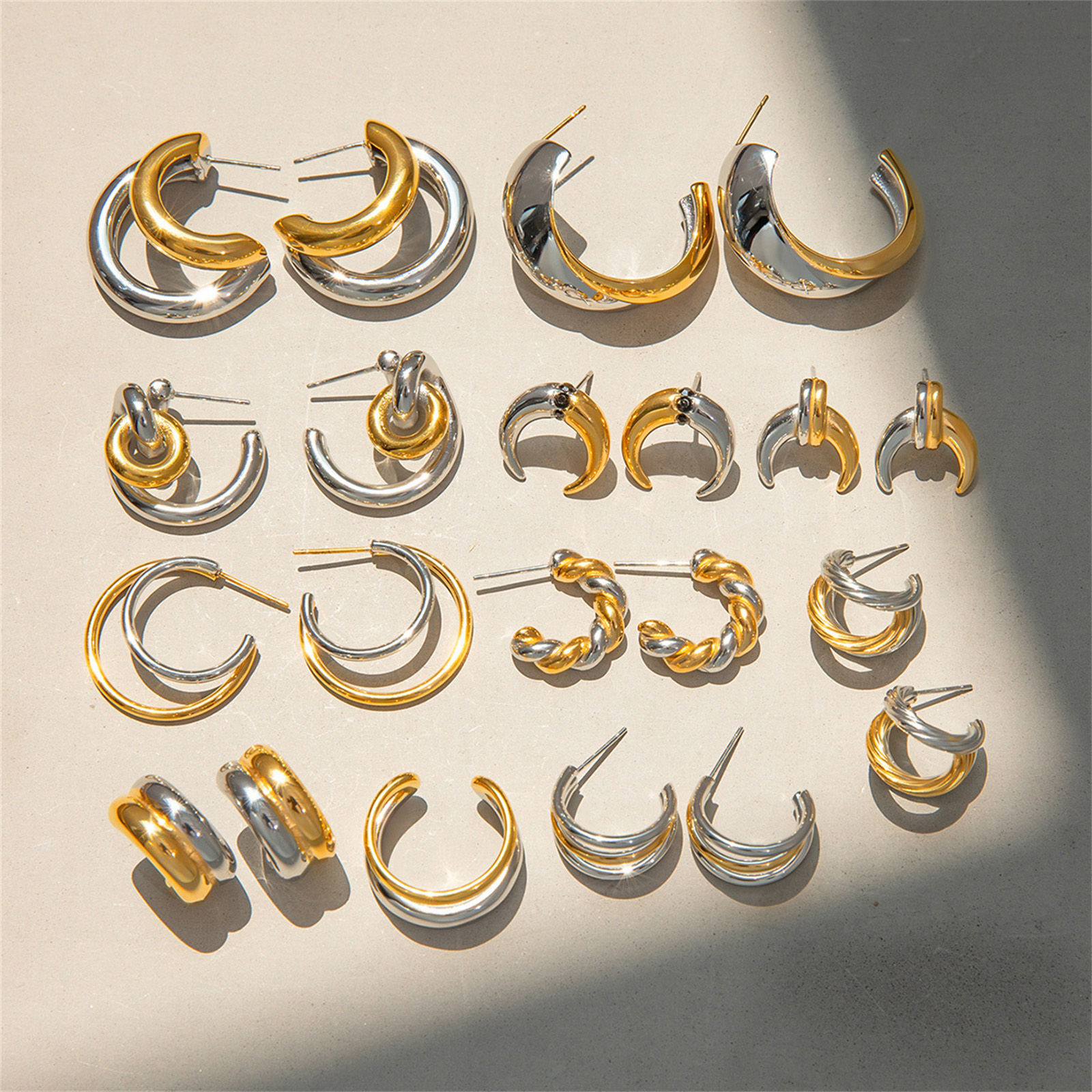 Изображение 1 Пара Экологичный Инс Стиль 18K настоящее золото с покрытием + Серебряный Тон 304 Нержавеющая Сталь Серьги Шпильки