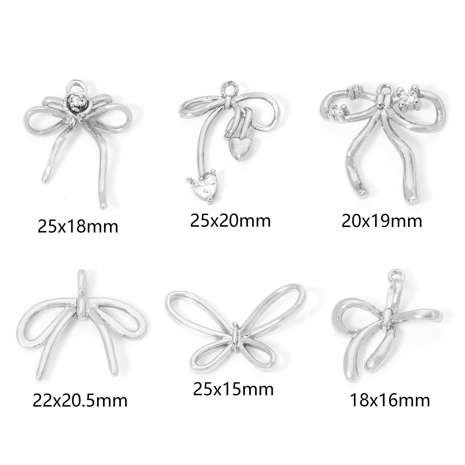 Image de 2 Pcs Breloques Vêtements en Laiton Respectueux de la Nature Nœuds Papillon Plaqué Or Véritable à Zircone Cubique Clair