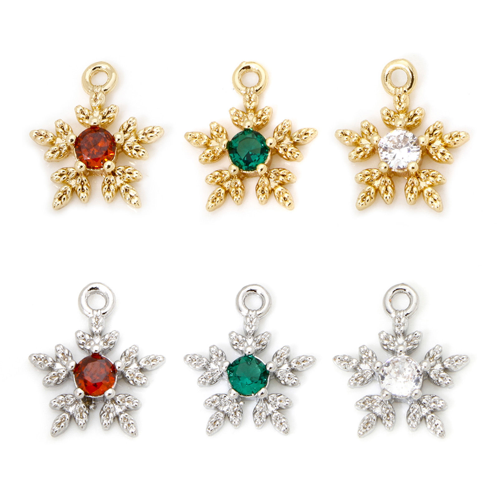 Picture of Eco-friendly Brass Weather Collection Mini Charme Tiny Charme Real Gold Plated Christmas Snowflake 12mm x 10mm