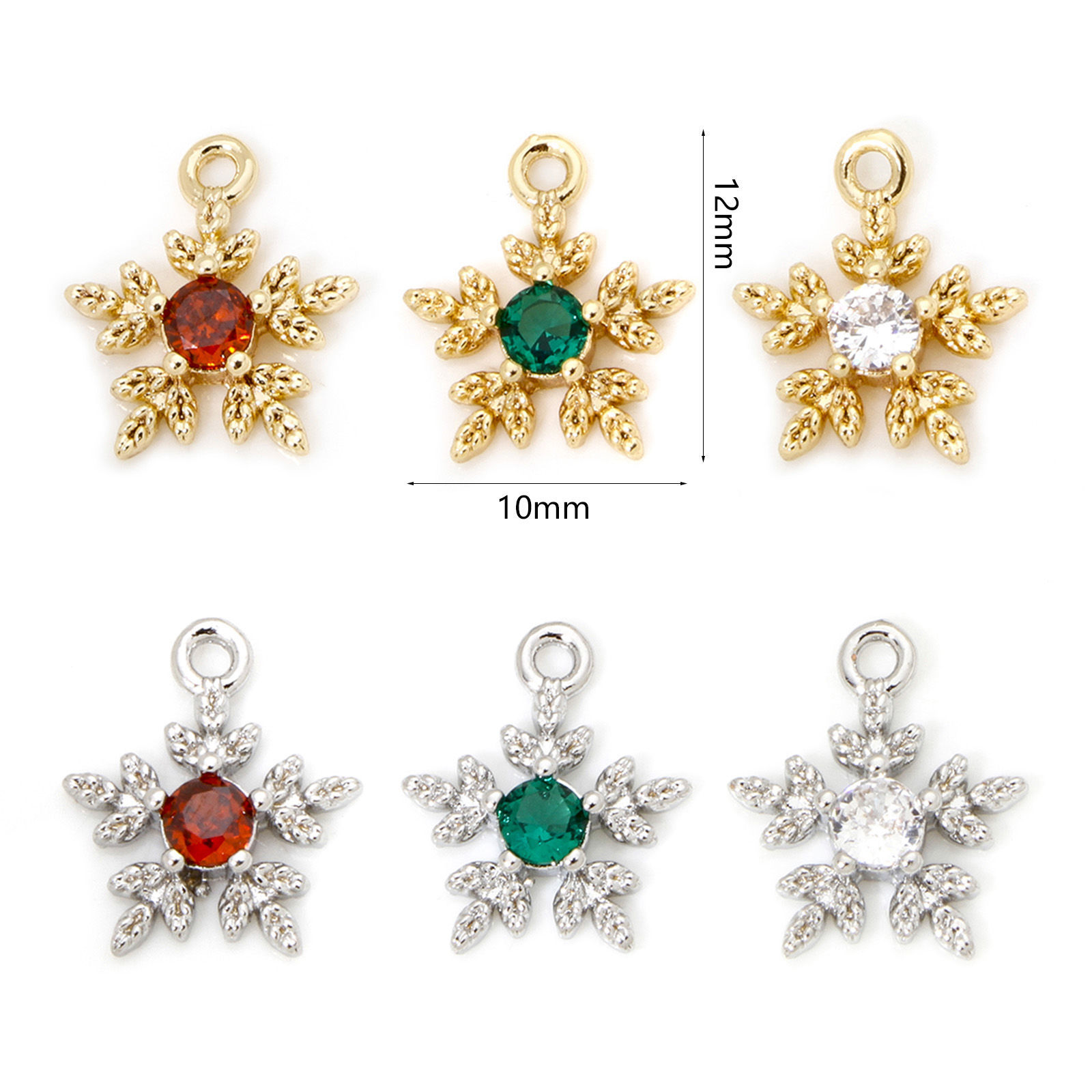 Picture of Eco-friendly Brass Weather Collection Mini Charme Tiny Charme Real Gold Plated Christmas Snowflake 12mm x 10mm