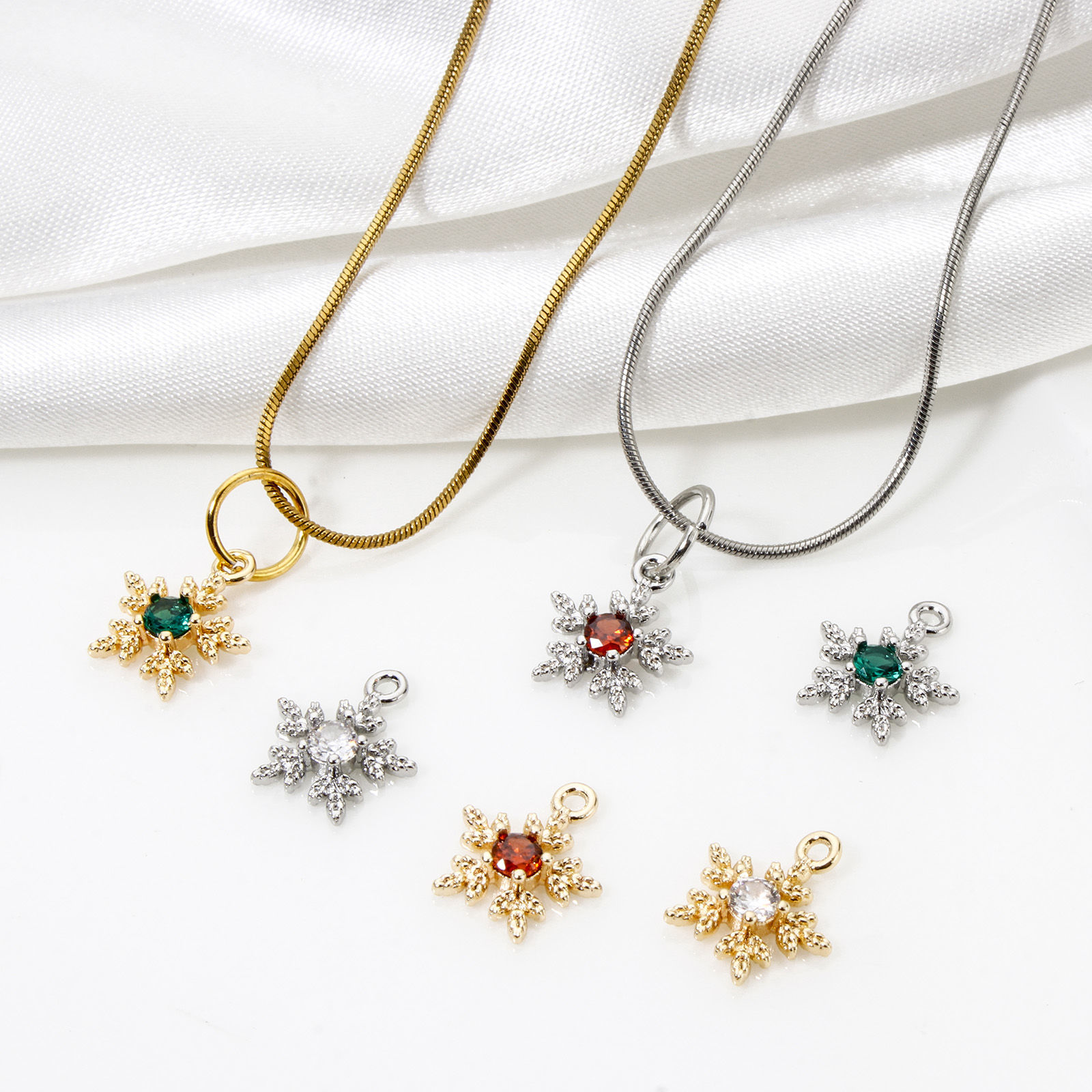 Picture of Eco-friendly Brass Weather Collection Mini Charme Tiny Charme Real Gold Plated Christmas Snowflake 12mm x 10mm