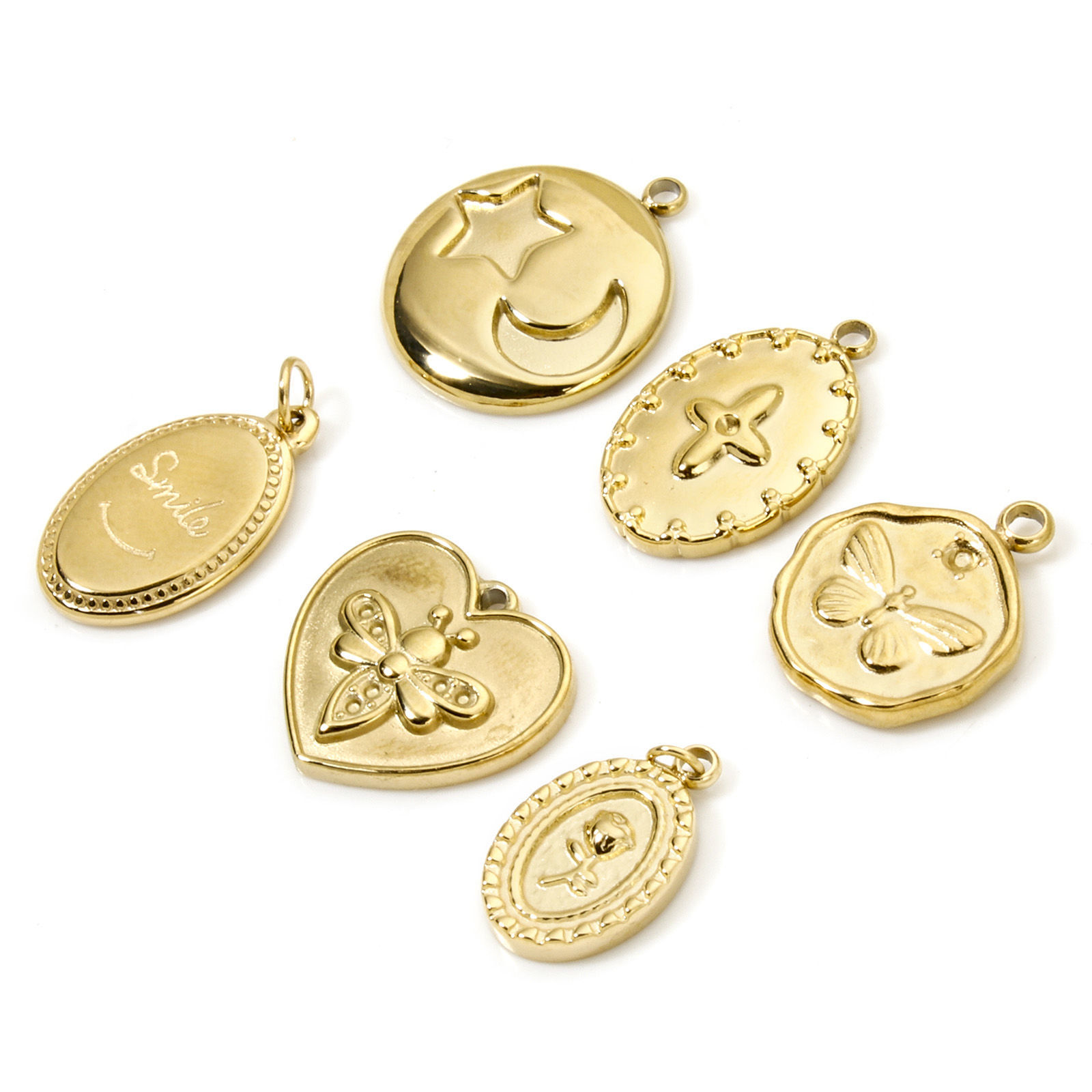 Picture of Eco-friendly Vacuum Plating 304 Stainless Steel Insect Charms 18K Real Gold Plated Cross Butterfly