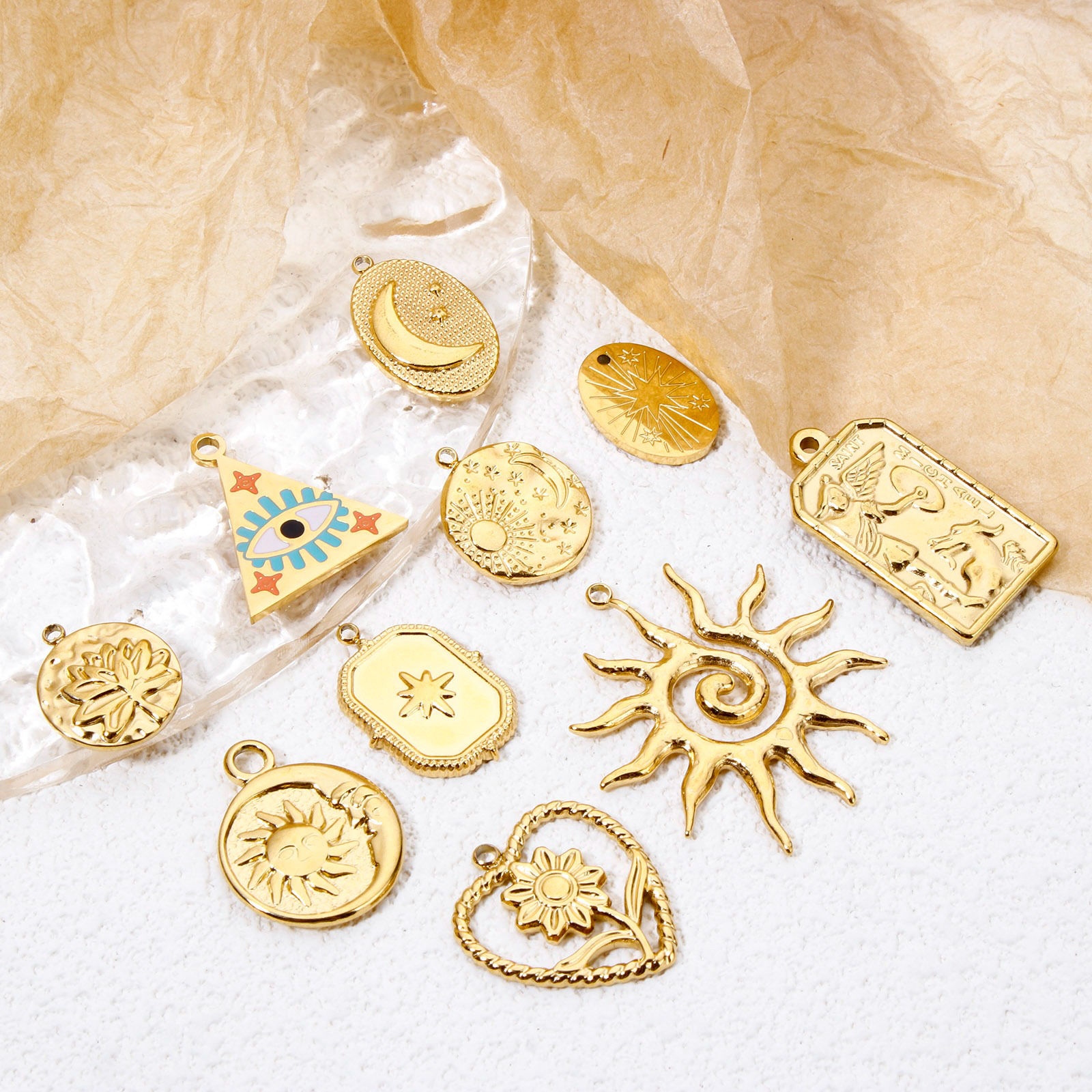 Bild von Umweltfreundliche Vakuumbeschichtung 304 Edelstahl Charms Sonne Vergoldet Stern