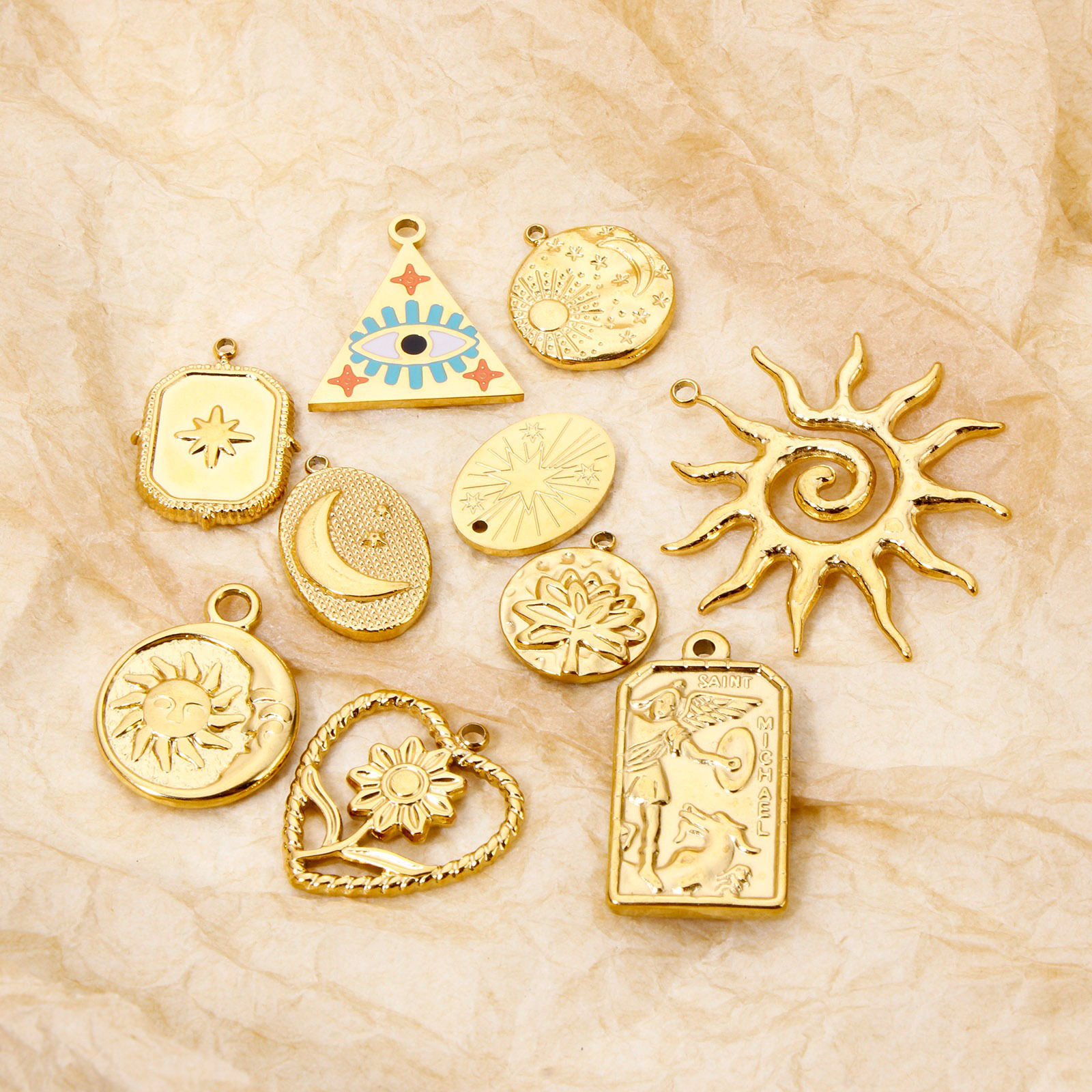 Bild von Umweltfreundliche Vakuumbeschichtung 304 Edelstahl Charms Sonne Vergoldet Stern