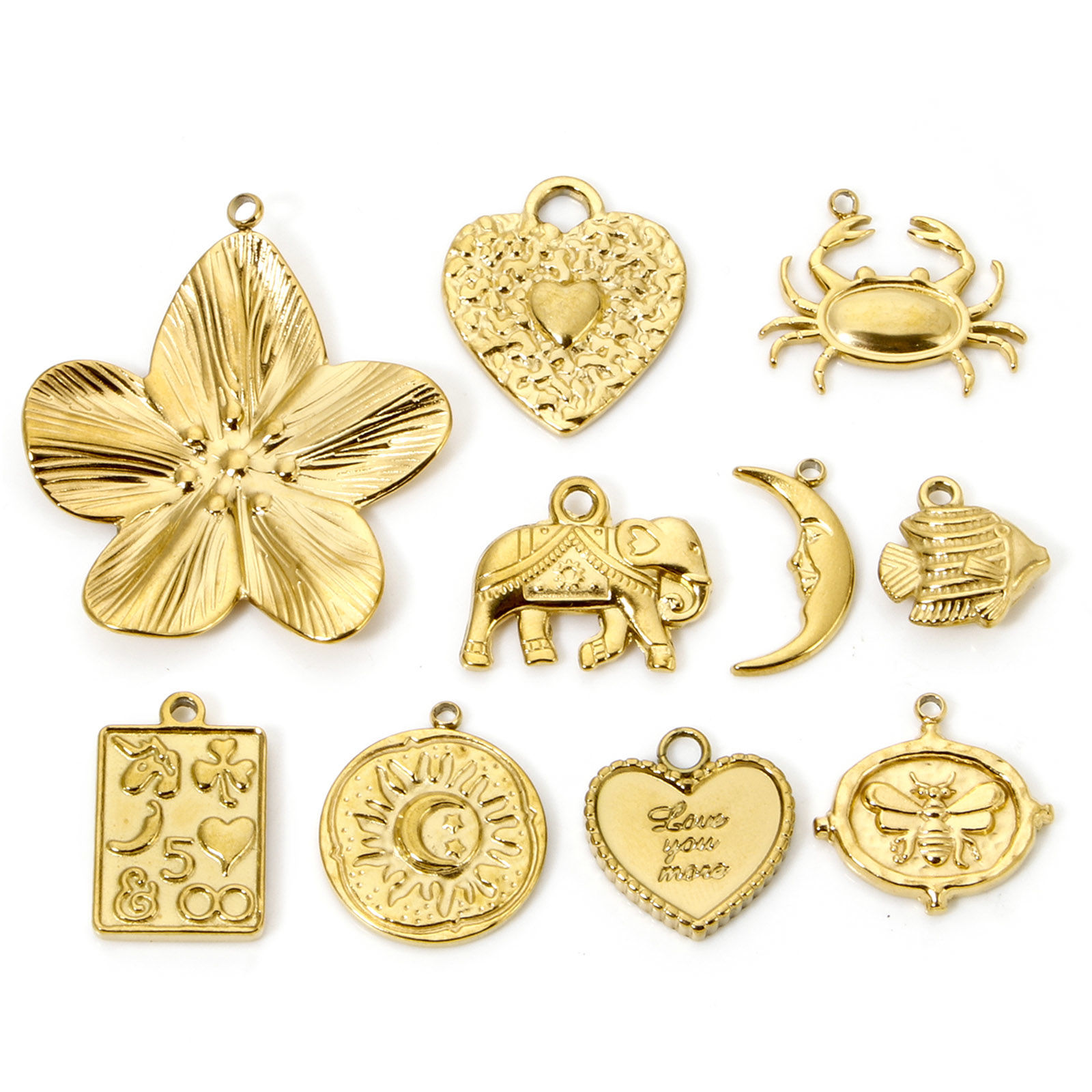 Picture of Eco-friendly Vacuum Plating 304 Stainless Steel Flora Collection Charms Gold Plated Flower Bee