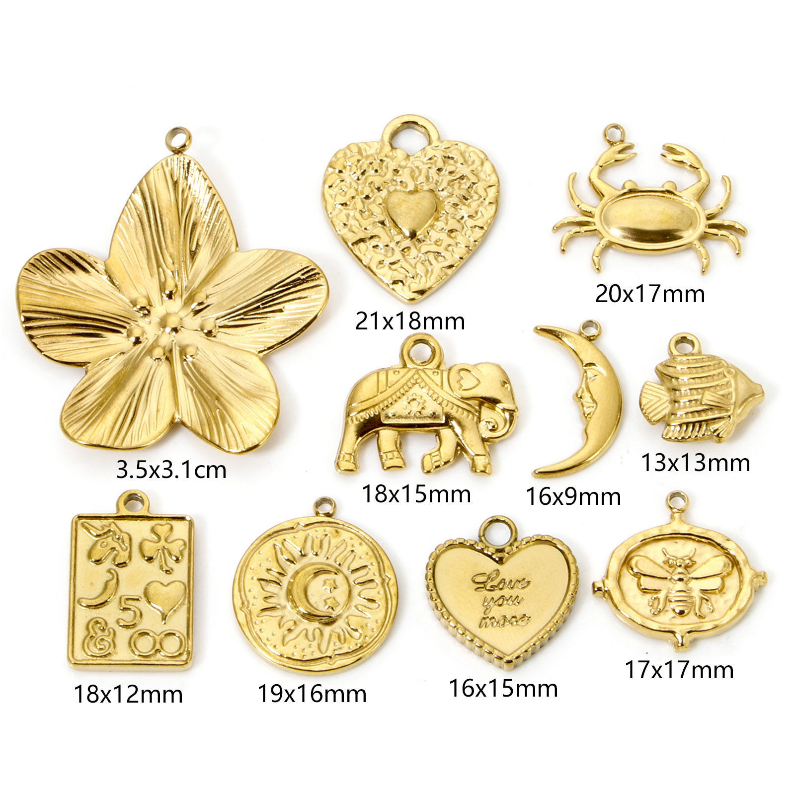 Picture of Eco-friendly Vacuum Plating 304 Stainless Steel Flora Collection Charms Gold Plated Flower Bee