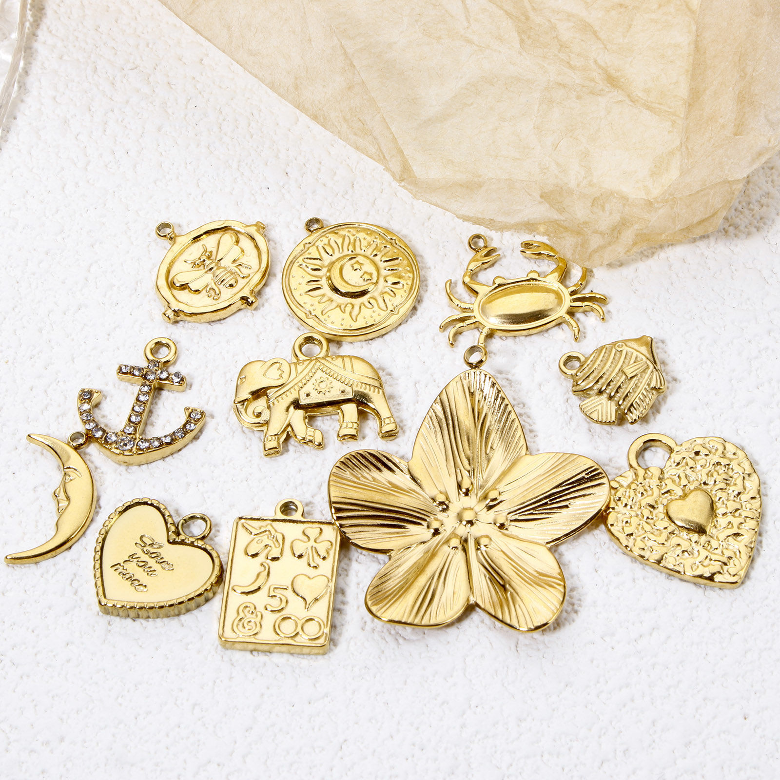 Picture of Eco-friendly Vacuum Plating 304 Stainless Steel Flora Collection Charms Gold Plated Flower Bee