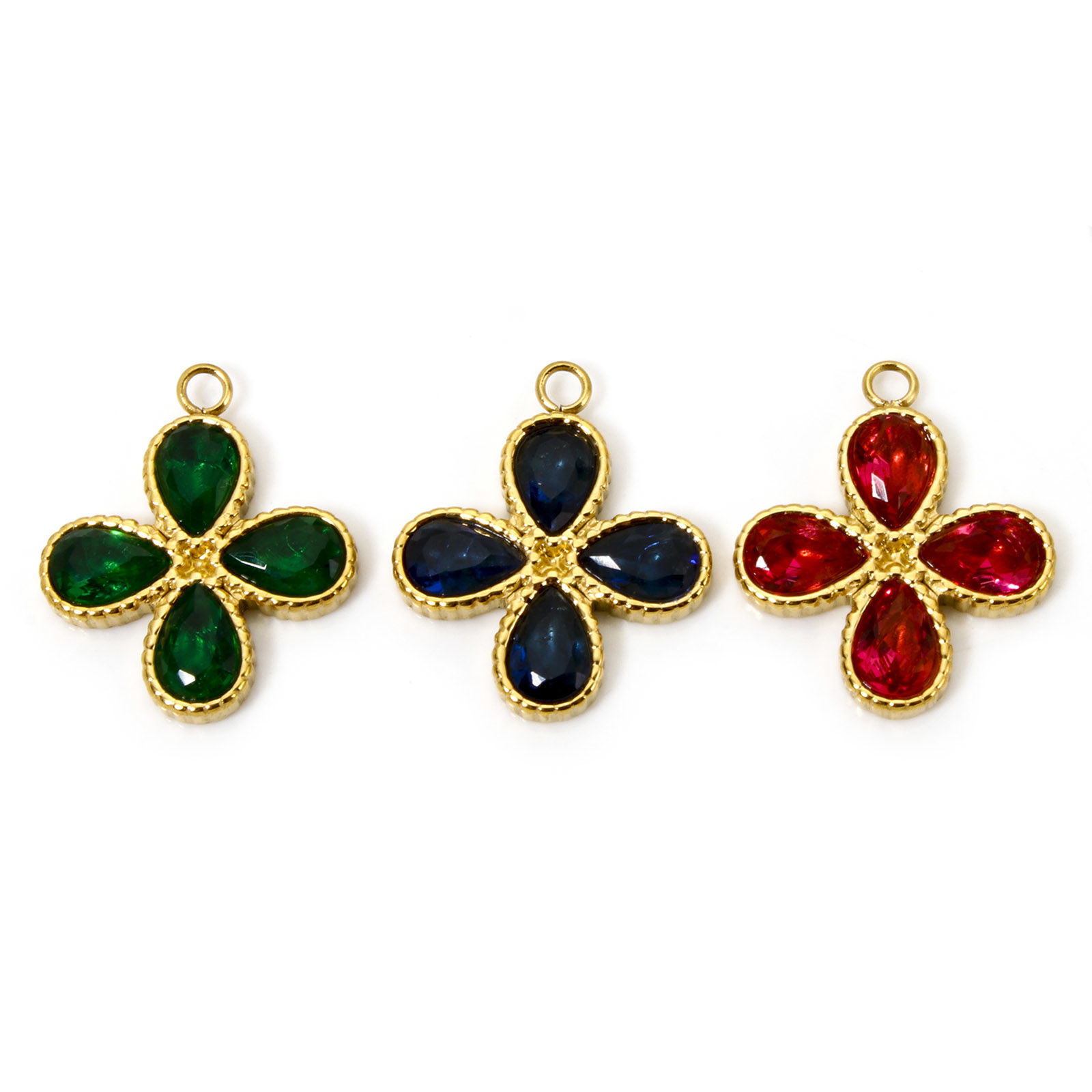 Imagen de 1 Unidad Enchapado al Vacío Ecológico 304 Acero Inoxidable Colgantes Flor Chapado en Oro Multicolor Circón Artificial 19.5mm x 17mm