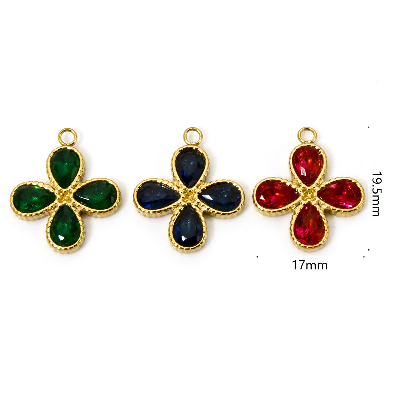 Imagen de 1 Unidad Enchapado al Vacío Ecológico 304 Acero Inoxidable Colgantes Flor Chapado en Oro Multicolor Circón Artificial 19.5mm x 17mm