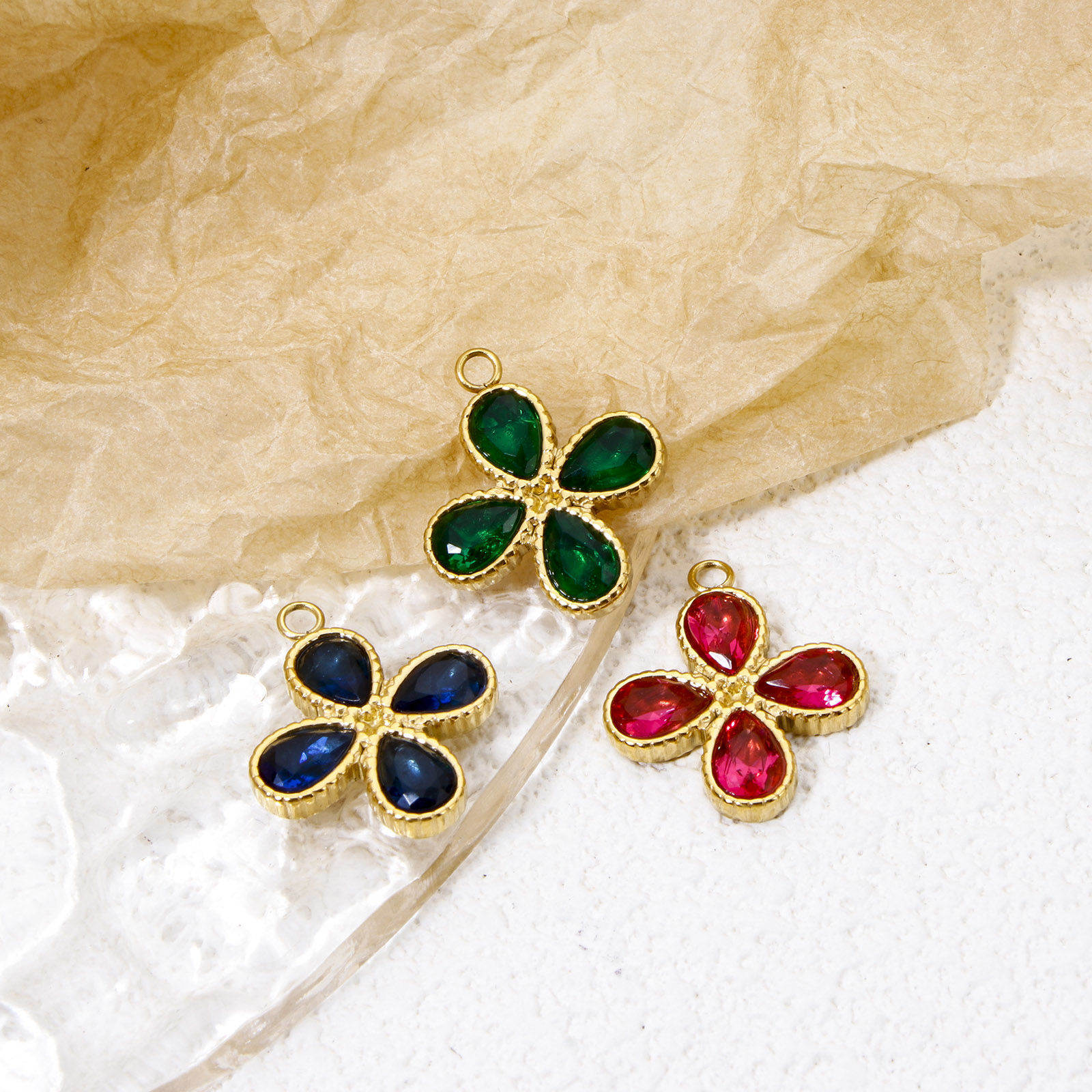 Imagen de 1 Unidad Enchapado al Vacío Ecológico 304 Acero Inoxidable Colgantes Flor Chapado en Oro Multicolor Circón Artificial 19.5mm x 17mm