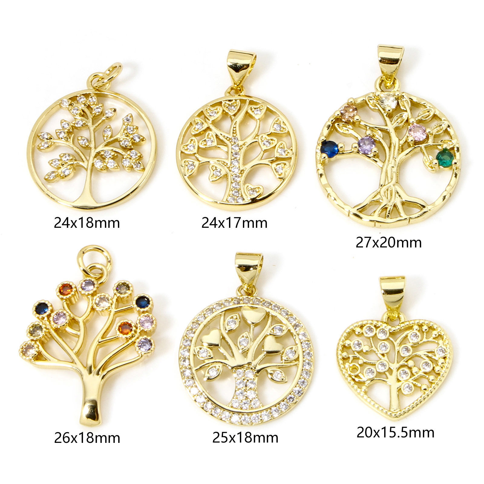 Imagen de 2 Unidades Latón Colgantes Charms Oro Real Chapado Árbol de la Vida Hueco